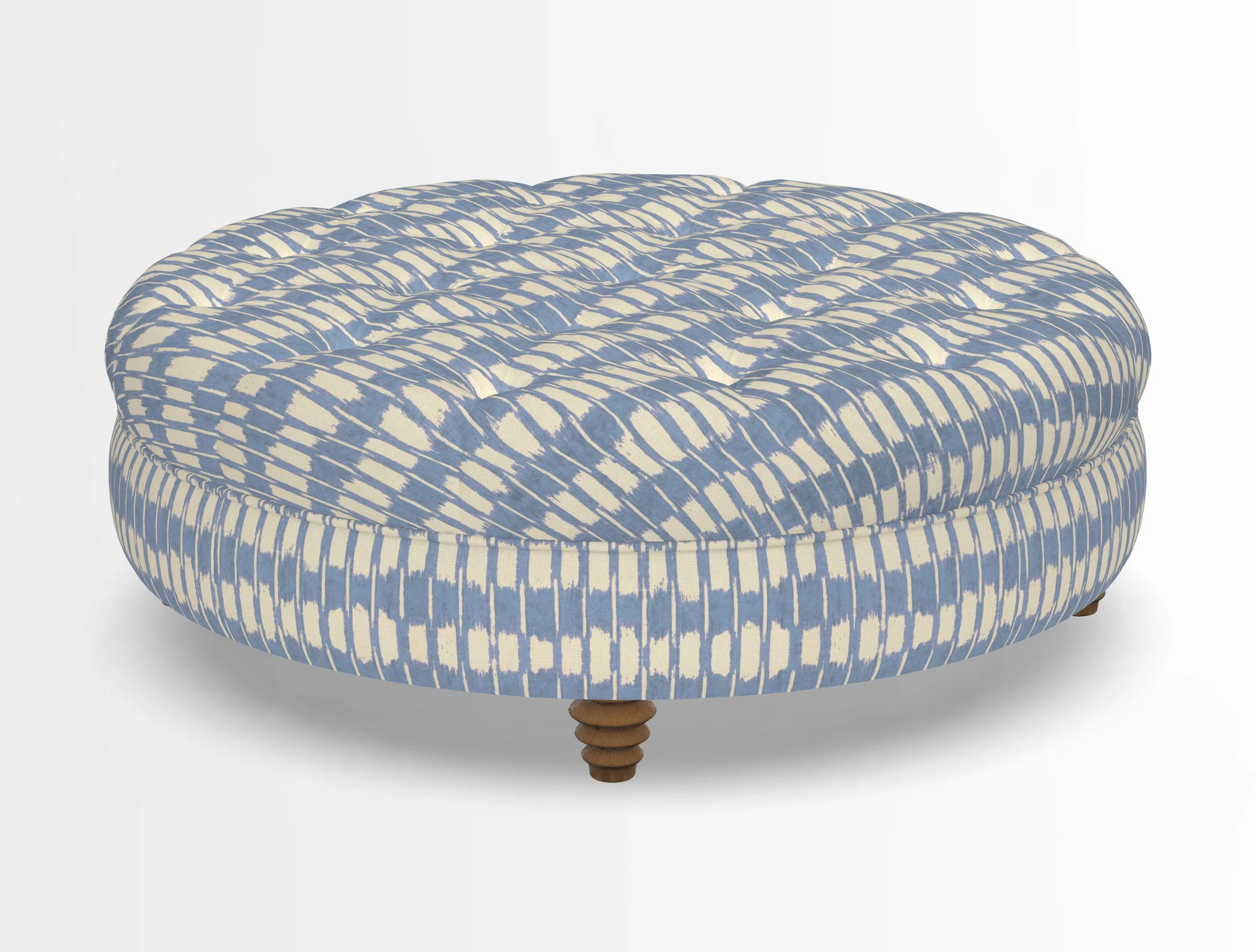 Helmsley Round Footstool in Linwood Omega Velvet Navy