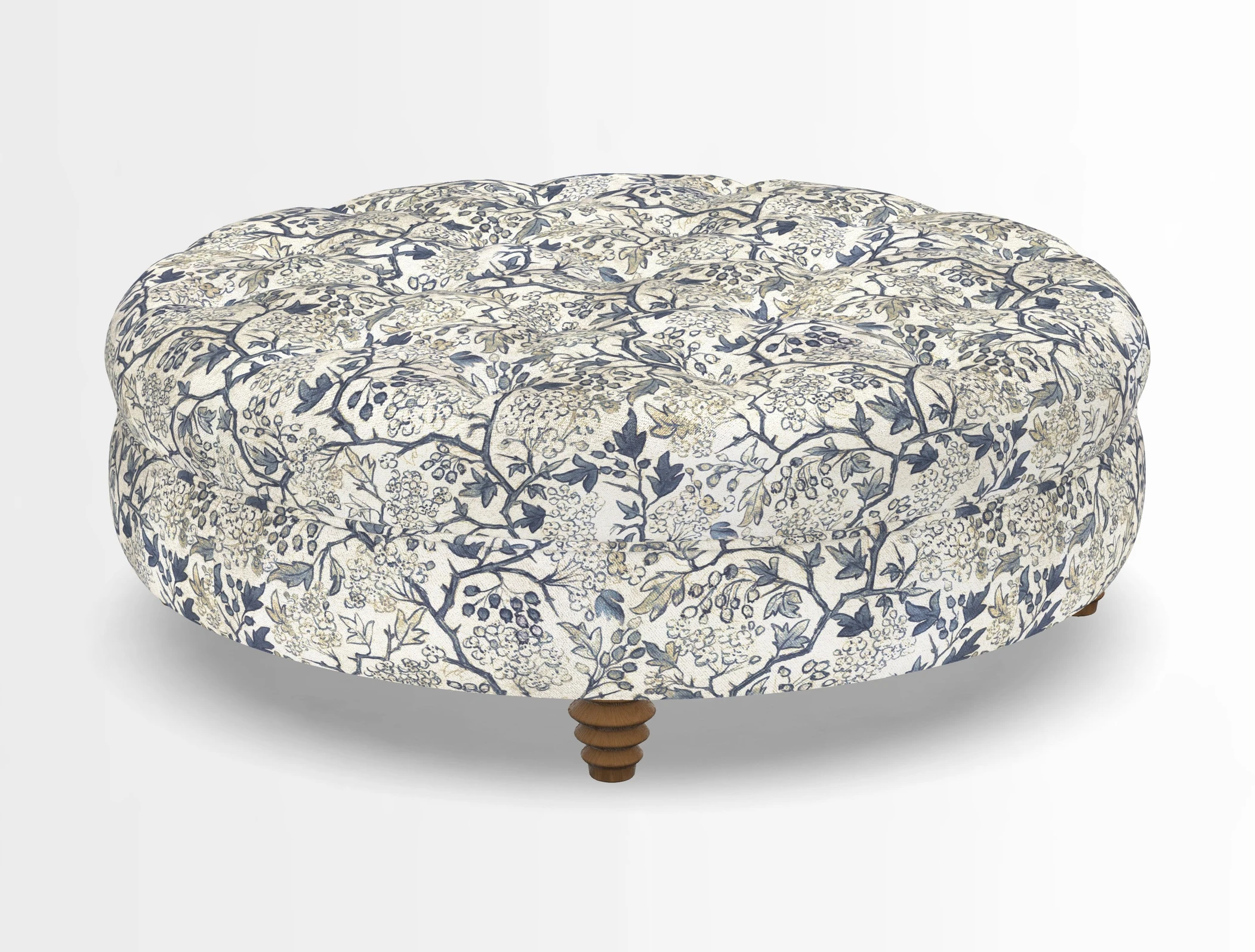 Helmsley Round Footstool in Linwood Omega Velvet Navy