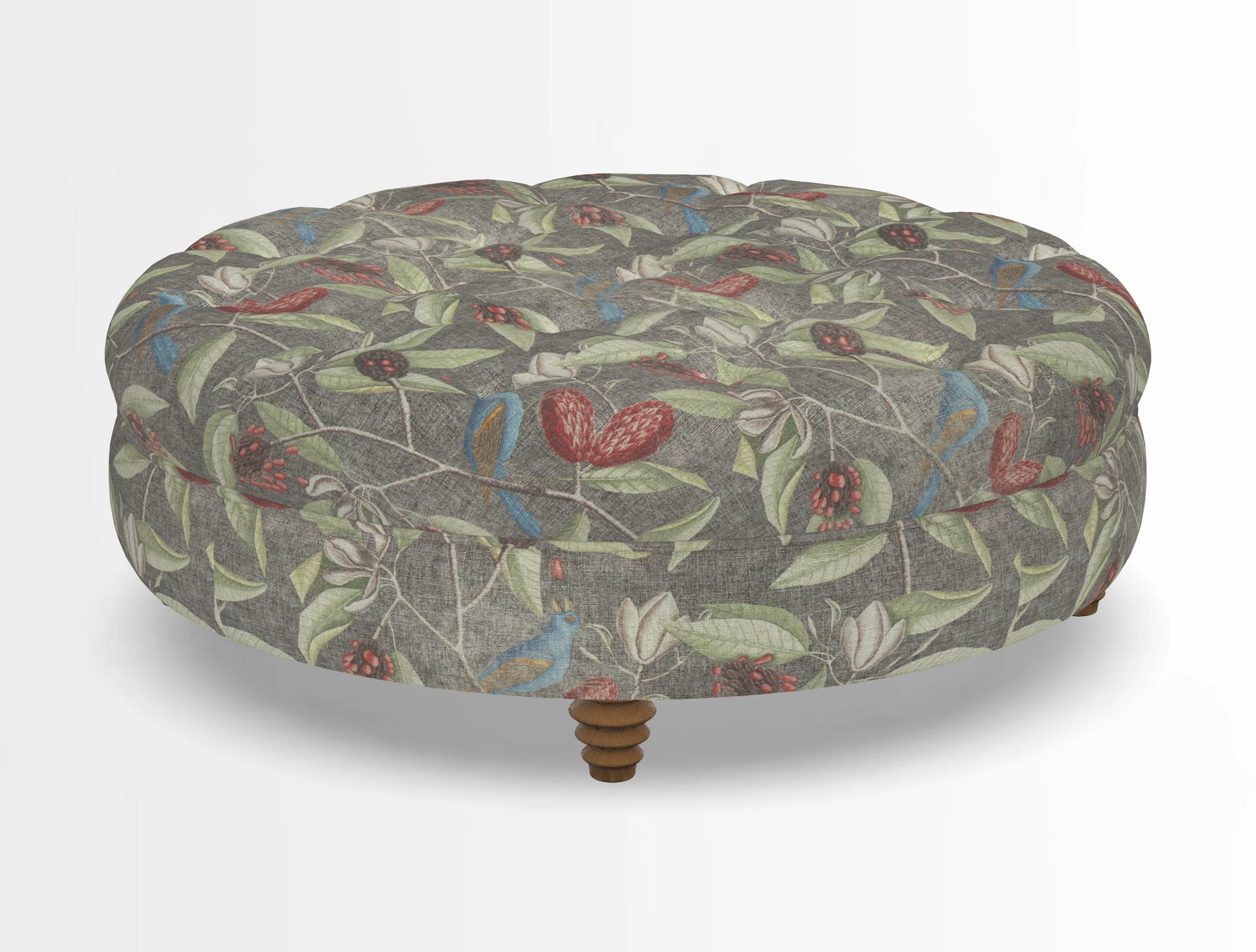 Helmsley Round Footstool in Linwood Omega Velvet Navy