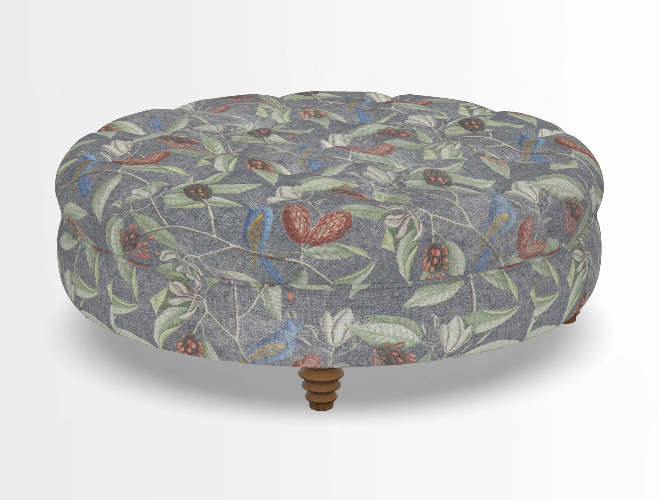 Helmsley Round Footstool in Linwood Omega Velvet Navy