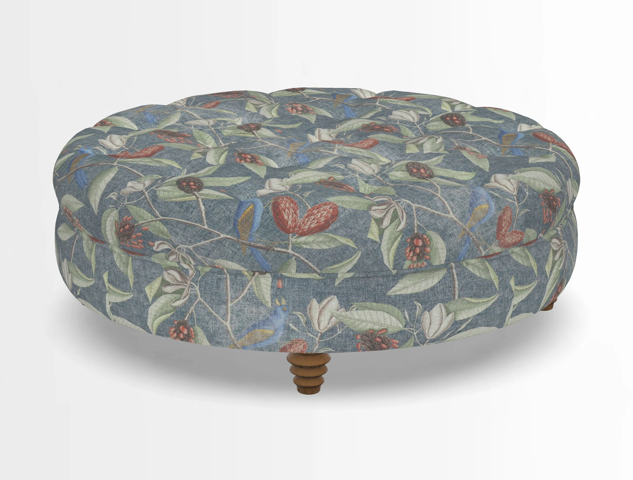 Helmsley Round Footstool in Linwood Omega Velvet Navy