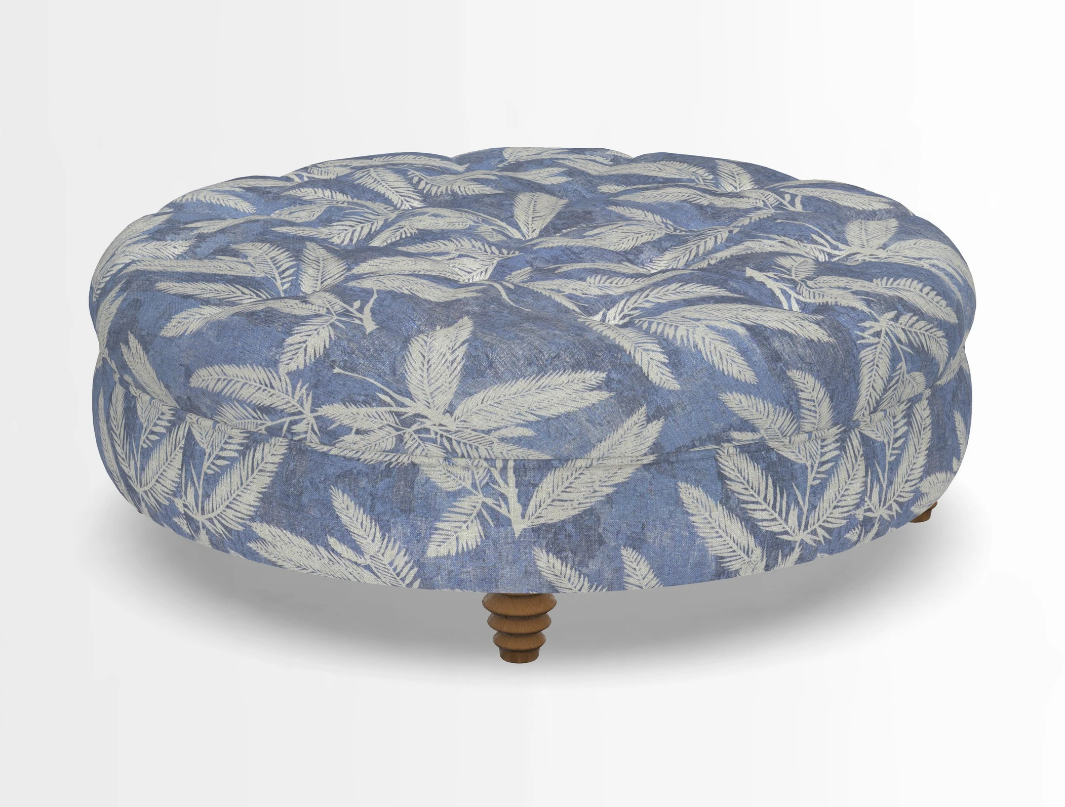 Helmsley Round Footstool in Linwood Omega Velvet Navy