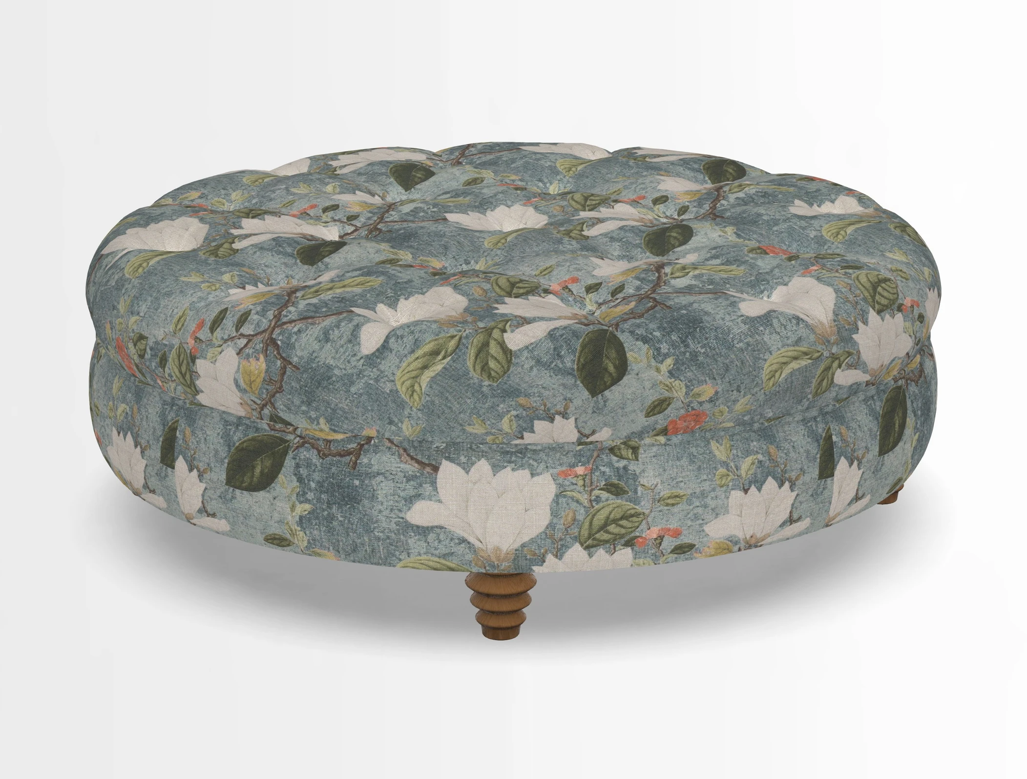 Helmsley Round Footstool in Linwood Omega Velvet Navy