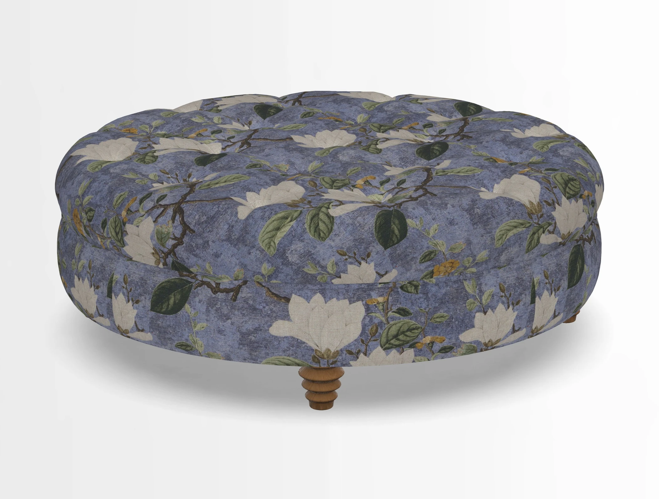 Helmsley Round Footstool in Linwood Omega Velvet Navy