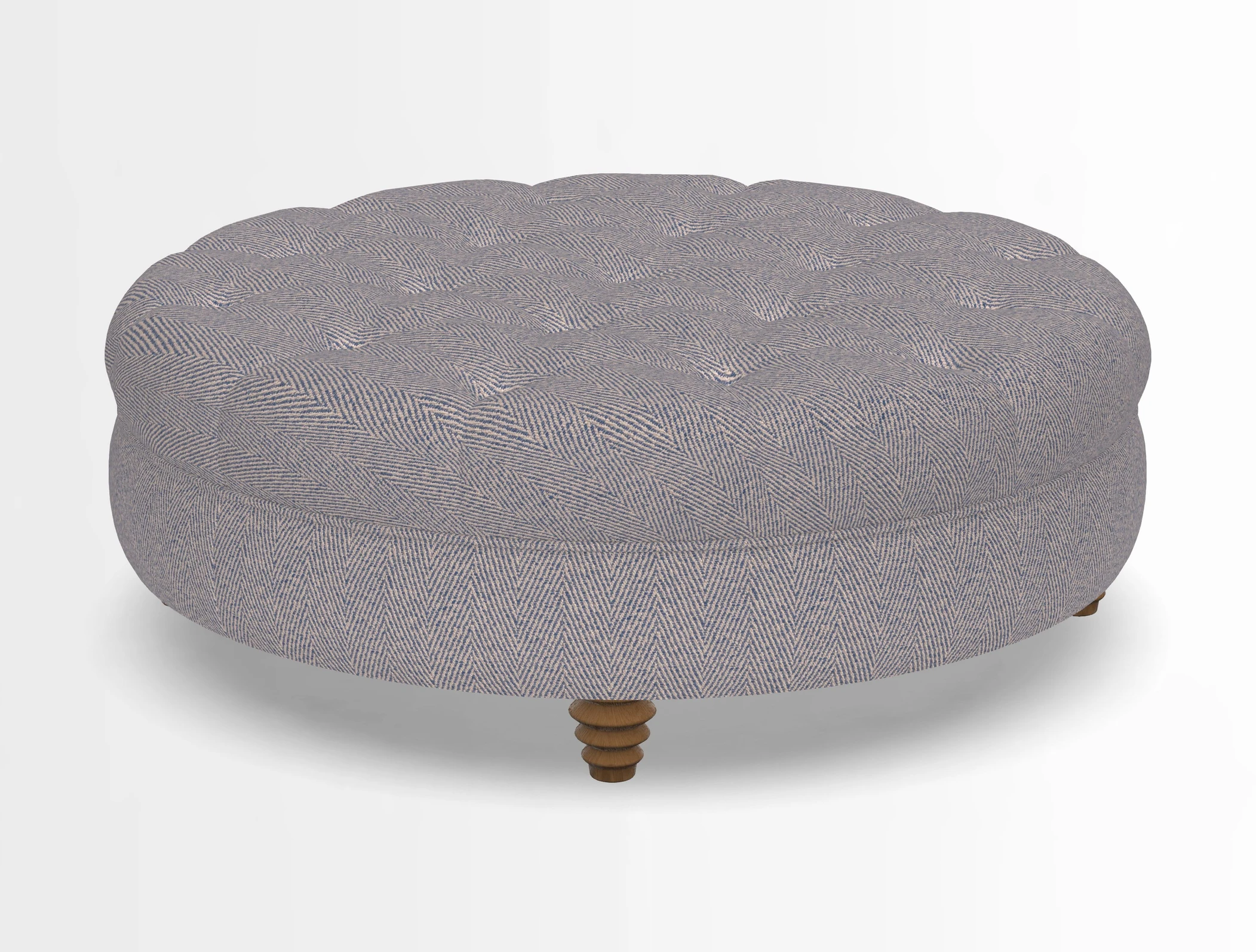 Helmsley Round Footstool in Linwood Omega Velvet Navy