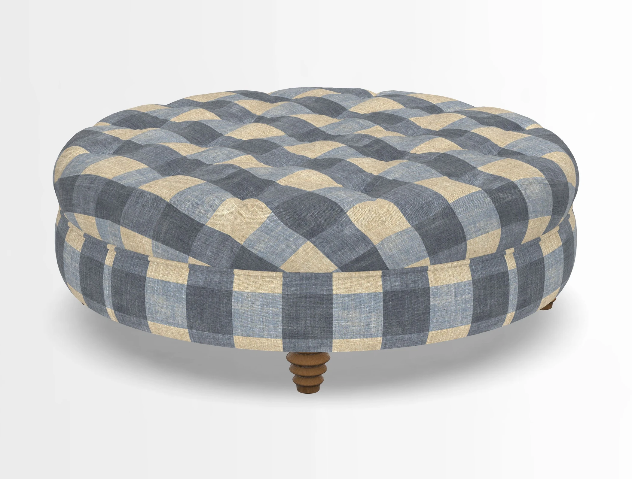Helmsley Round Footstool in Linwood Omega Velvet Navy