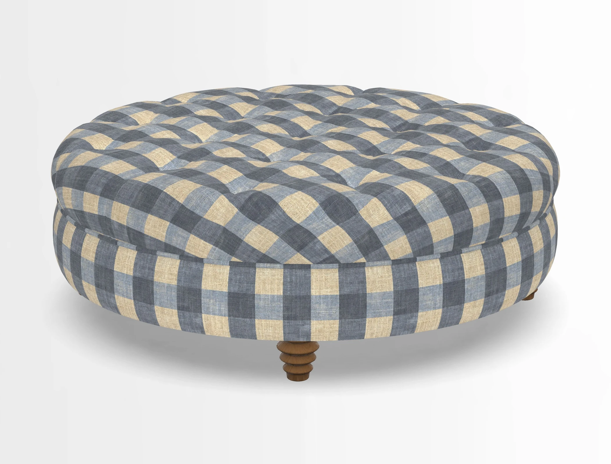 Helmsley Round Footstool in Linwood Omega Velvet Navy