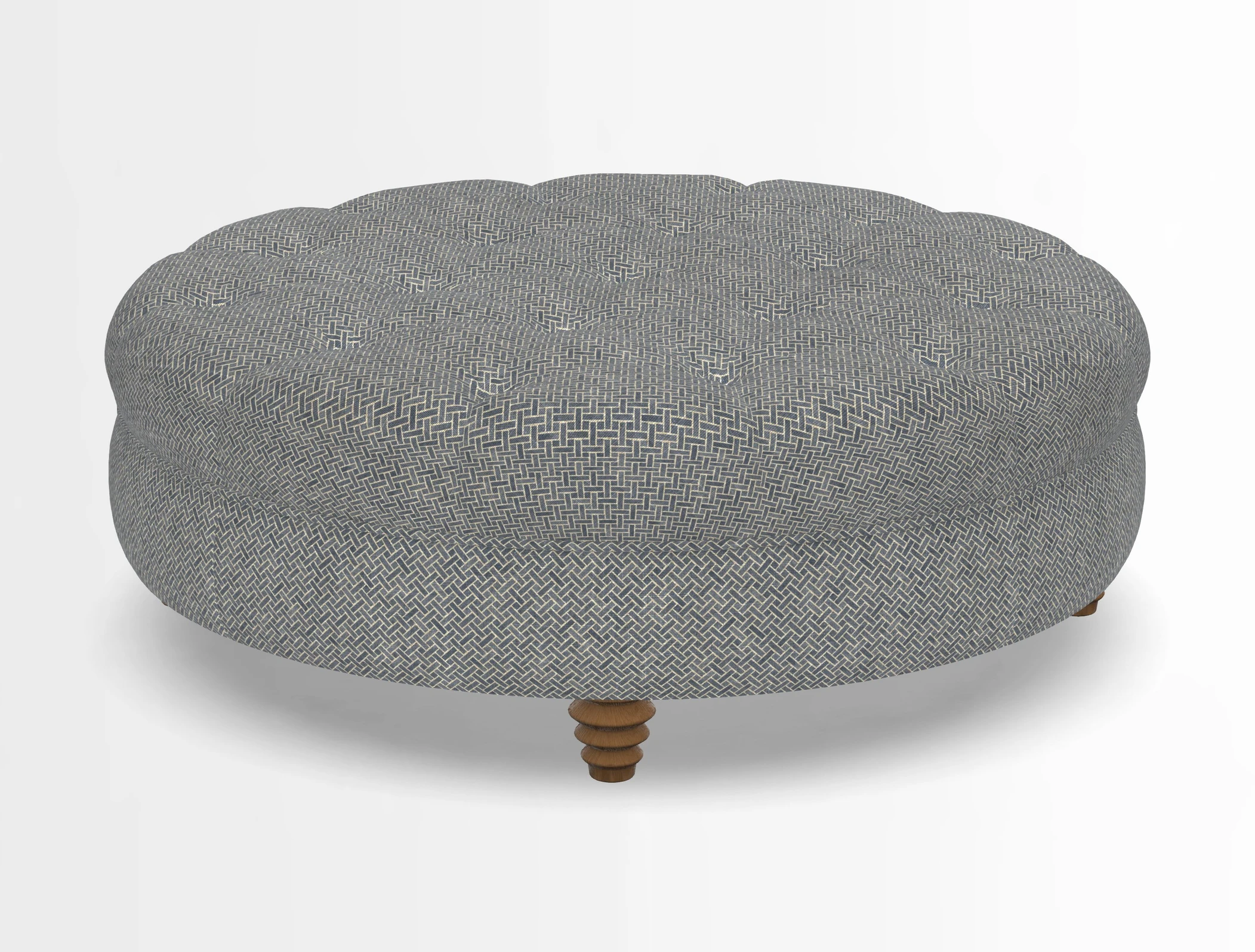 Helmsley Round Footstool in Linwood Omega Velvet Navy
