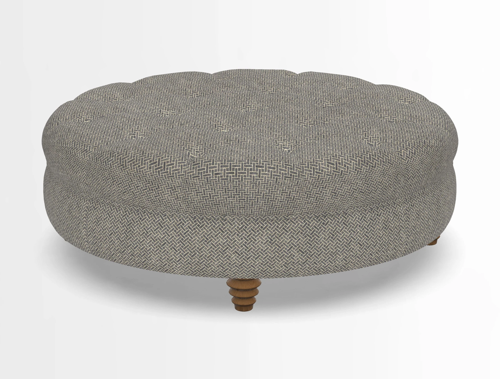 Helmsley Round Footstool in Linwood Omega Velvet Navy