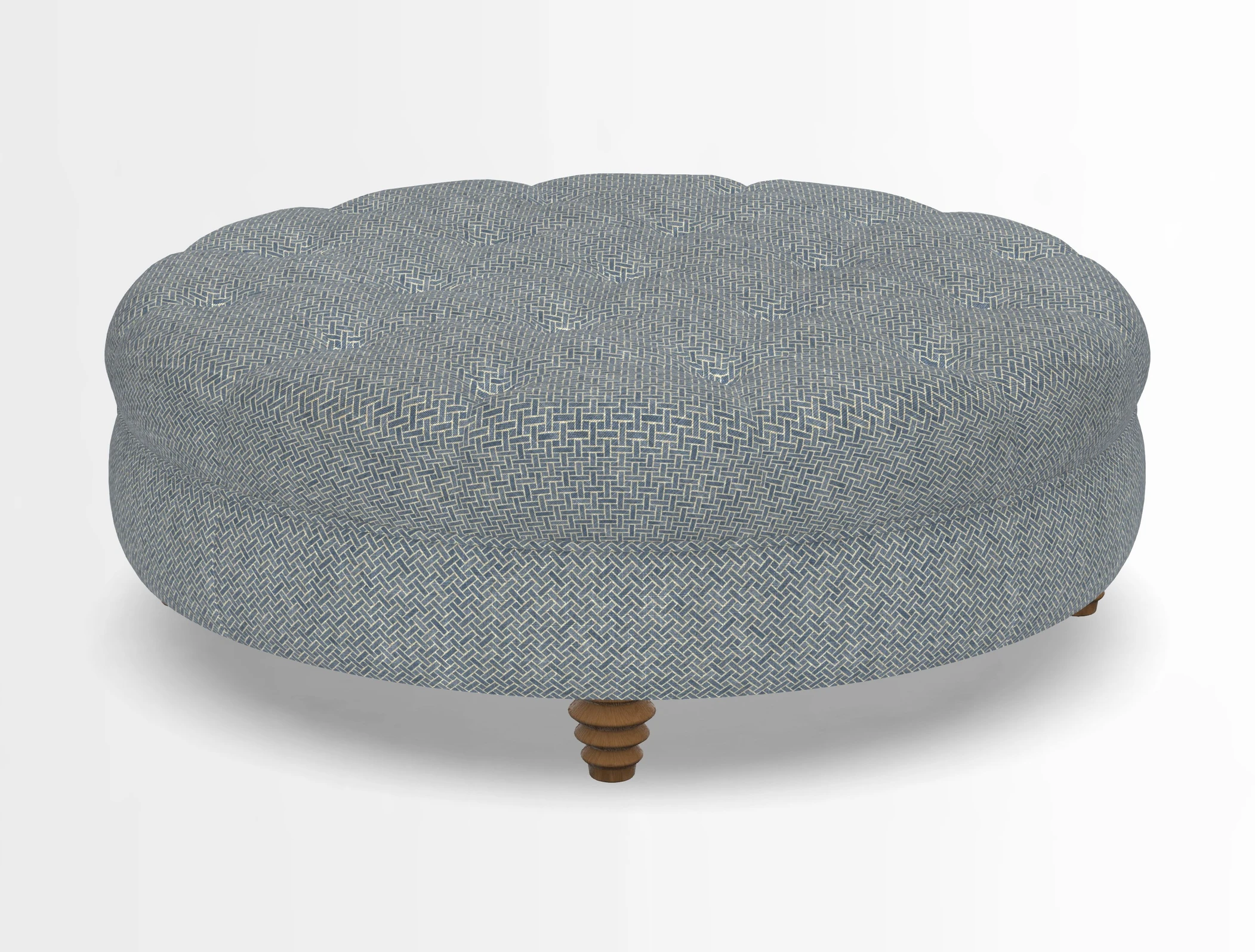 Helmsley Round Footstool in Linwood Omega Velvet Navy
