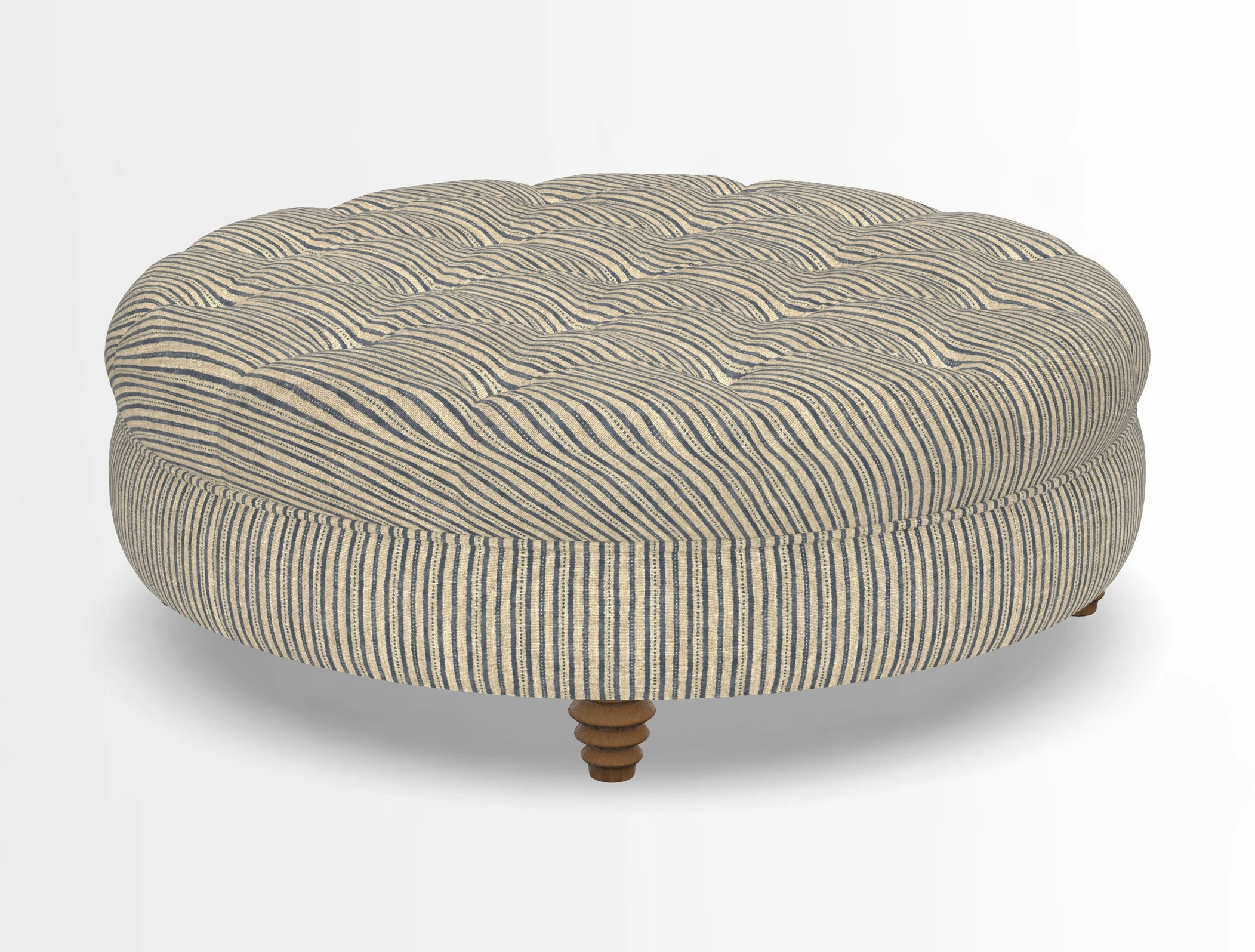 Helmsley Round Footstool in Linwood Omega Velvet Navy