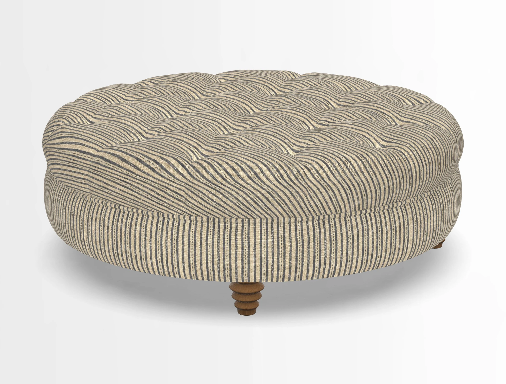 Helmsley Round Footstool in Linwood Omega Velvet Navy