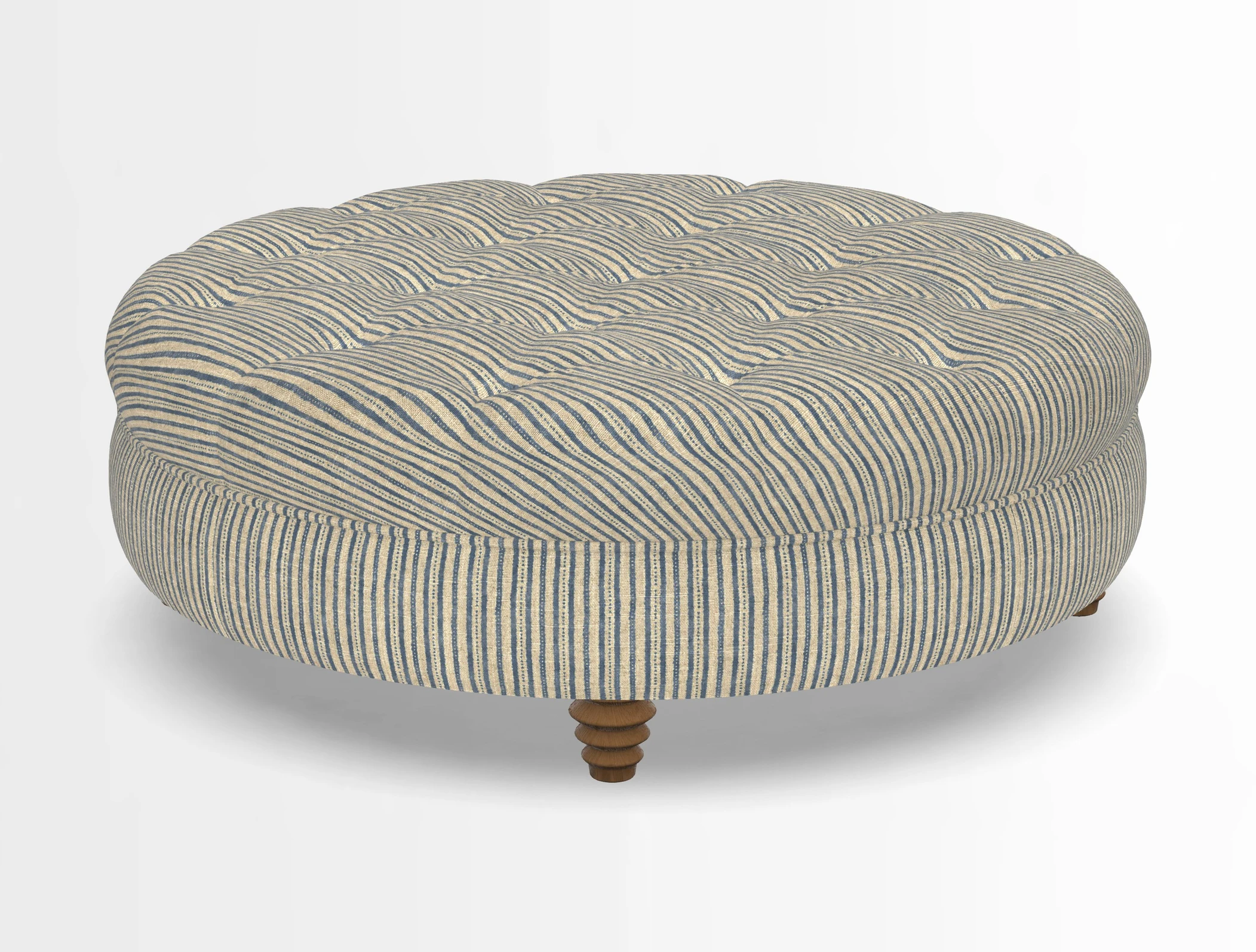 Helmsley Round Footstool in Linwood Omega Velvet Navy