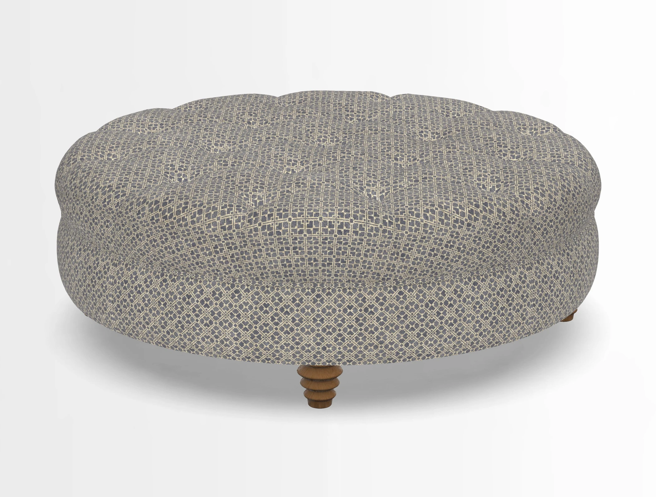 Helmsley Round Footstool in Linwood Omega Velvet Navy