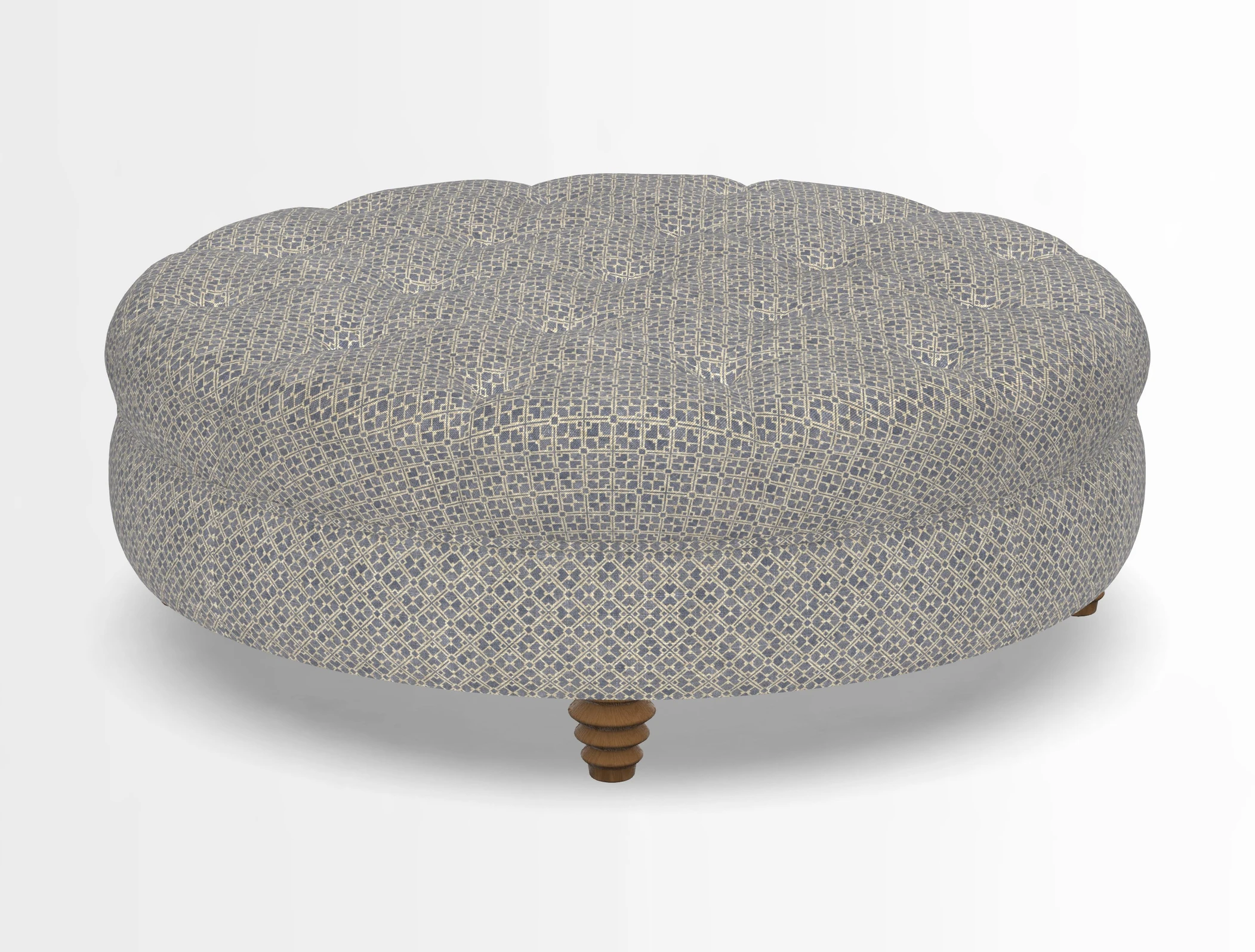 Helmsley Round Footstool in Linwood Omega Velvet Navy