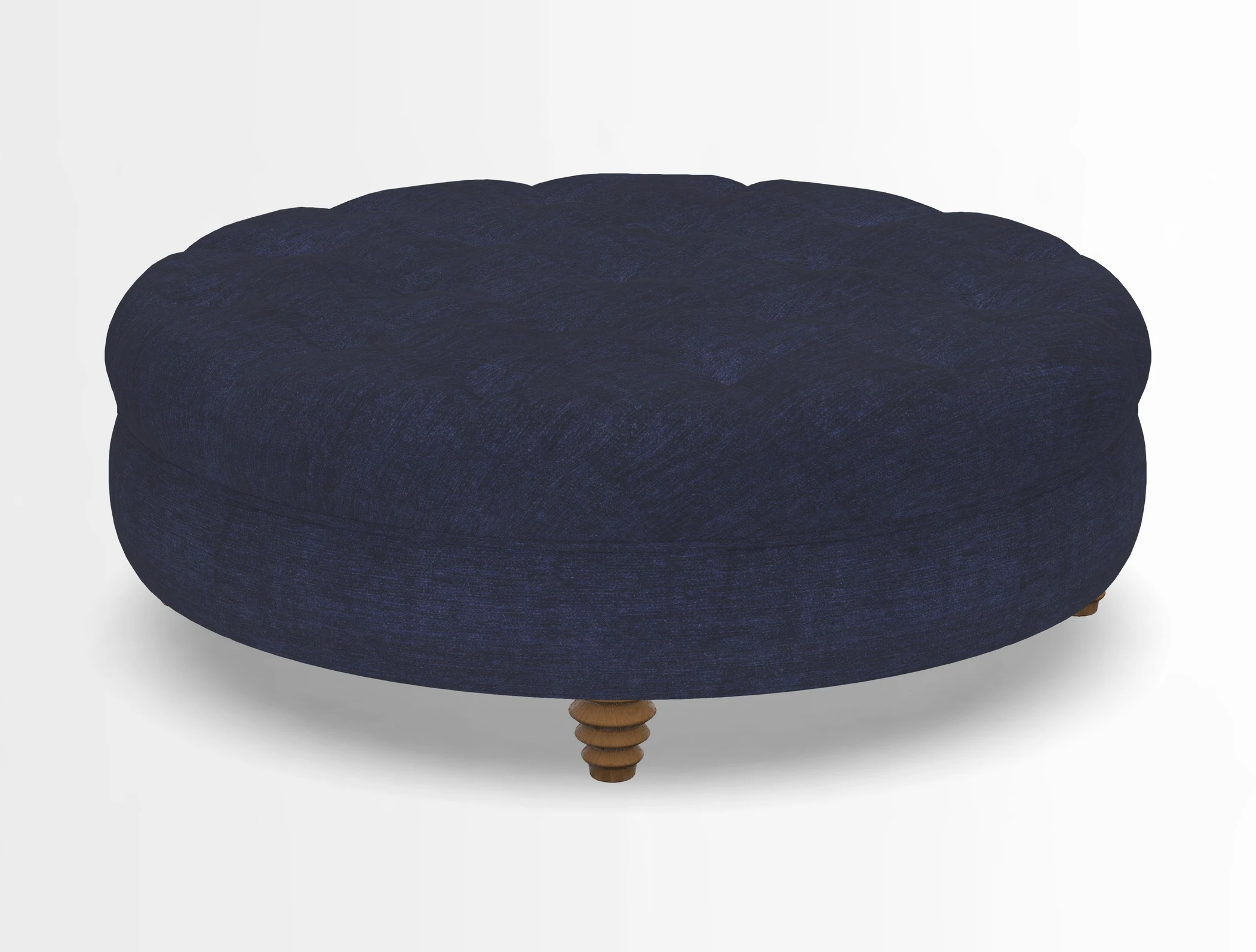 Helmsley Round Footstool in Linwood Omega Velvet Navy