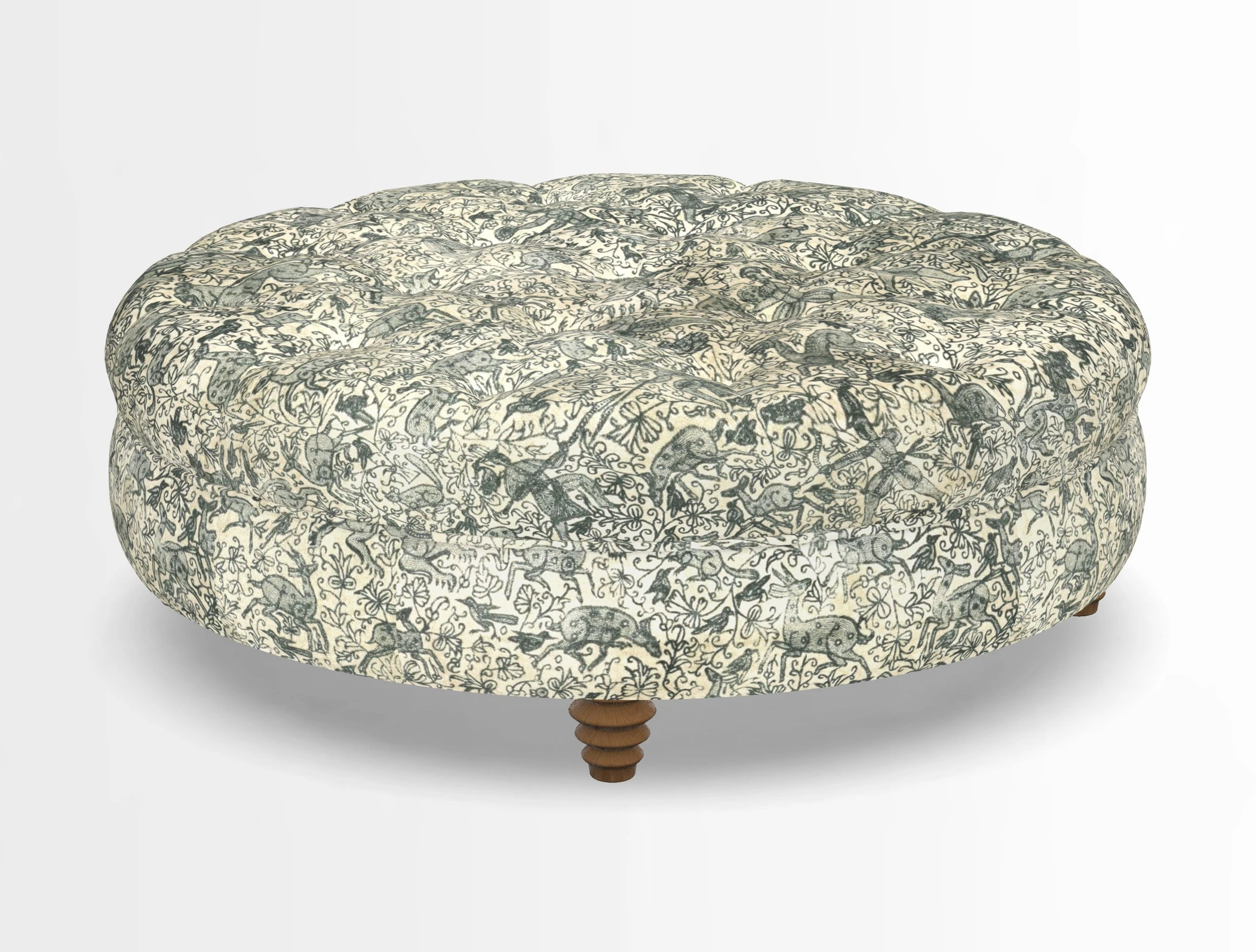 Helmsley Round Footstool in Linwood Omega Velvet Navy