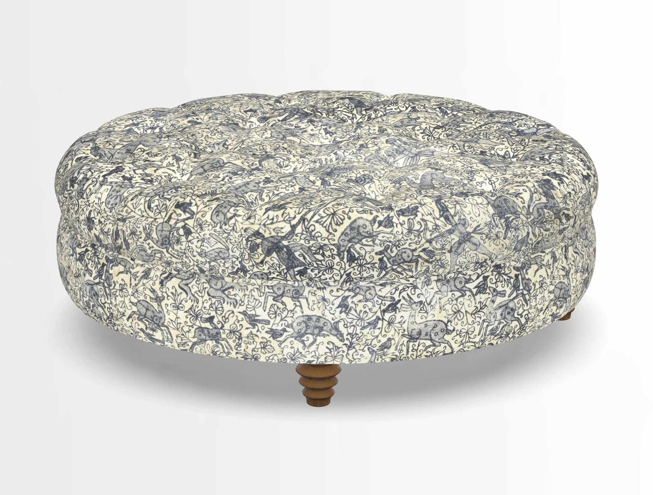 Helmsley Round Footstool in Linwood Omega Velvet Navy