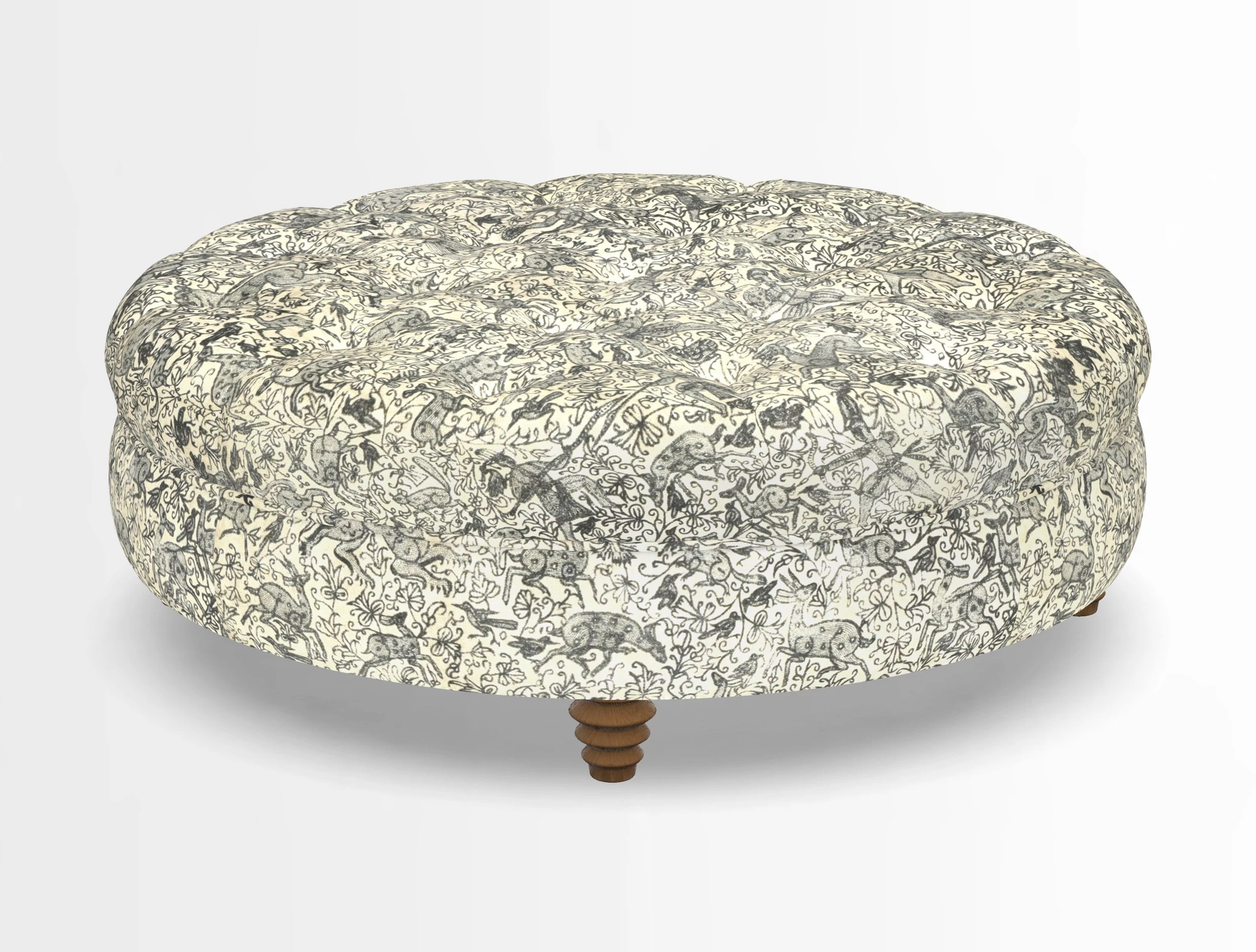 Helmsley Round Footstool in Linwood Omega Velvet Navy
