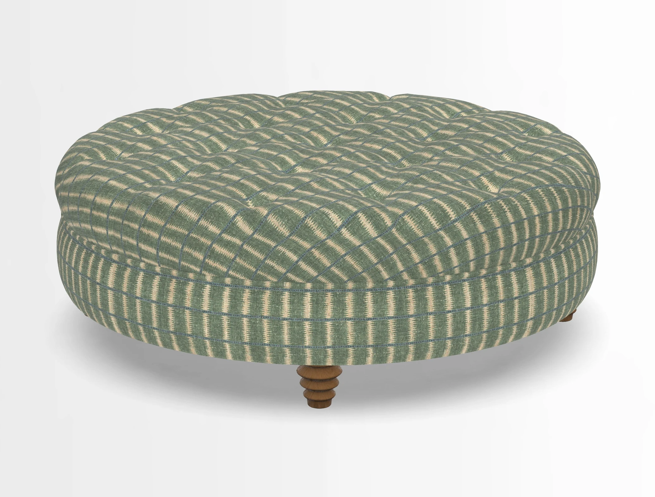 Helmsley Round Footstool in Linwood Omega Velvet Navy