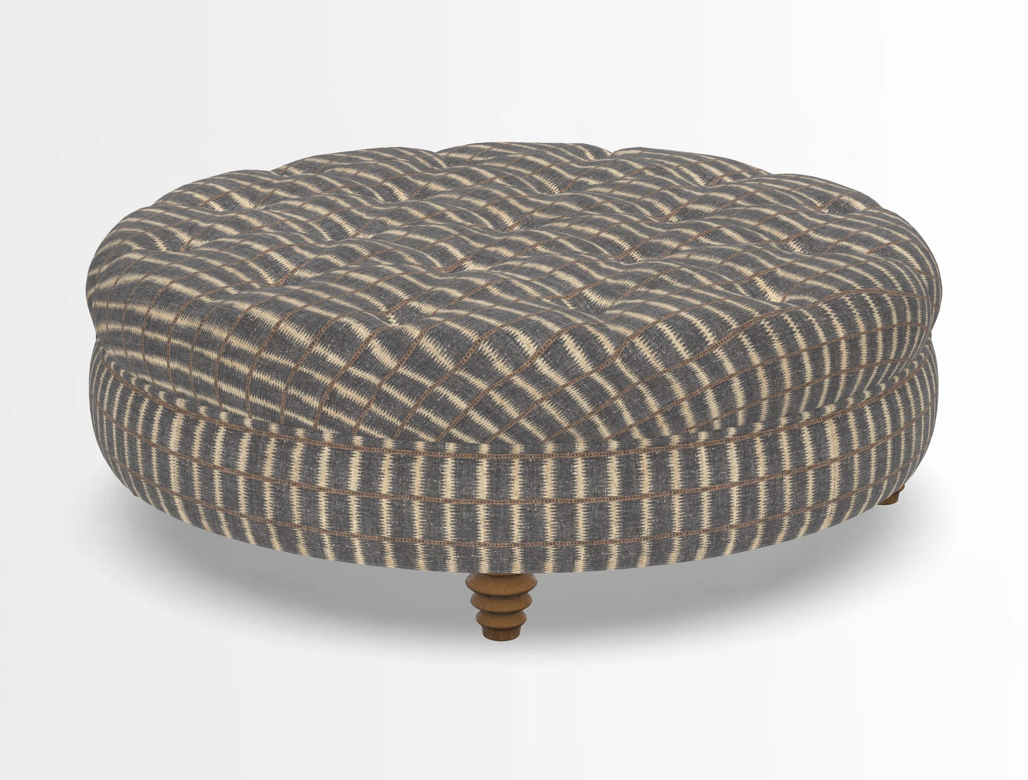Helmsley Round Footstool in Linwood Omega Velvet Navy