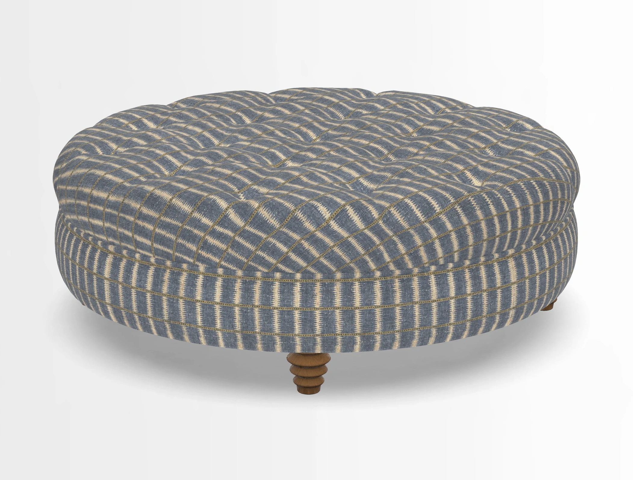 Helmsley Round Footstool in Linwood Omega Velvet Navy