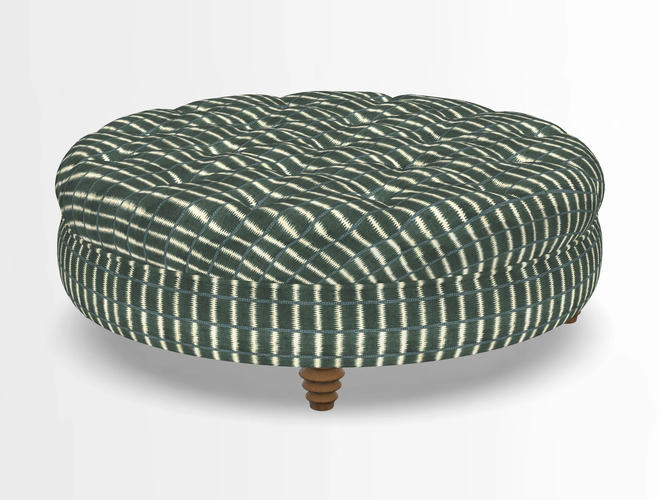 Helmsley Round Footstool in Linwood Omega Velvet Navy