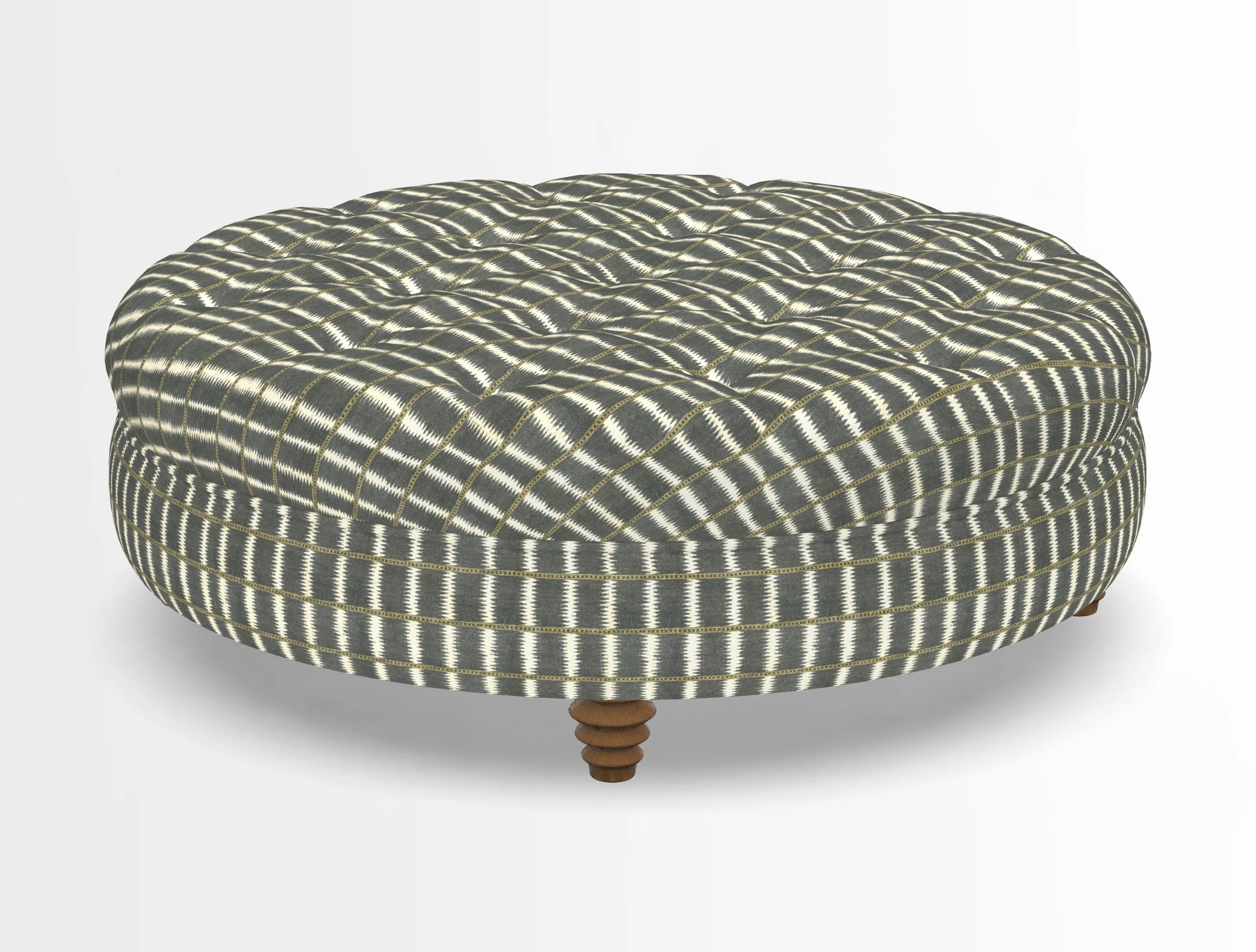 Helmsley Round Footstool in Linwood Omega Velvet Navy