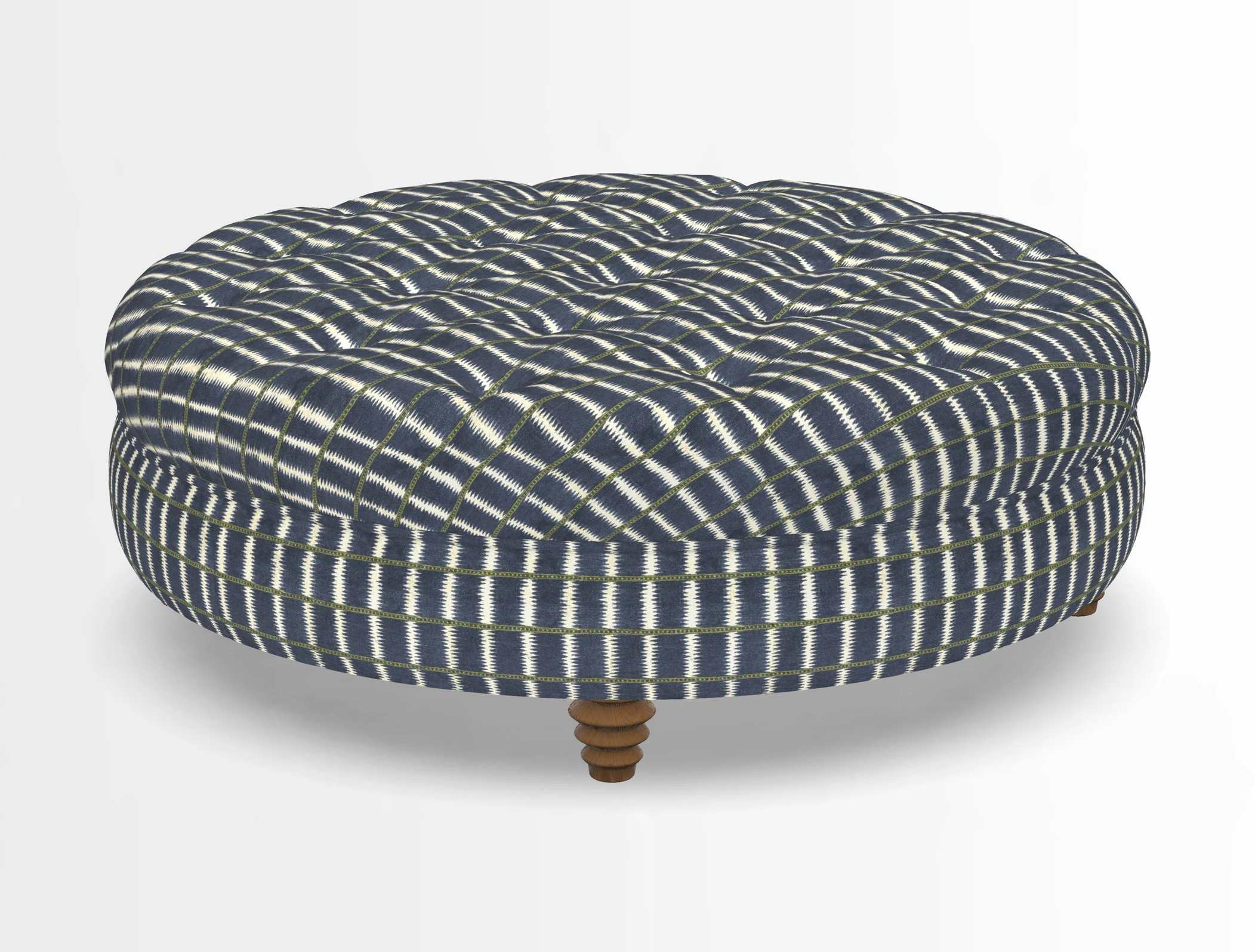 Helmsley Round Footstool in Linwood Omega Velvet Navy