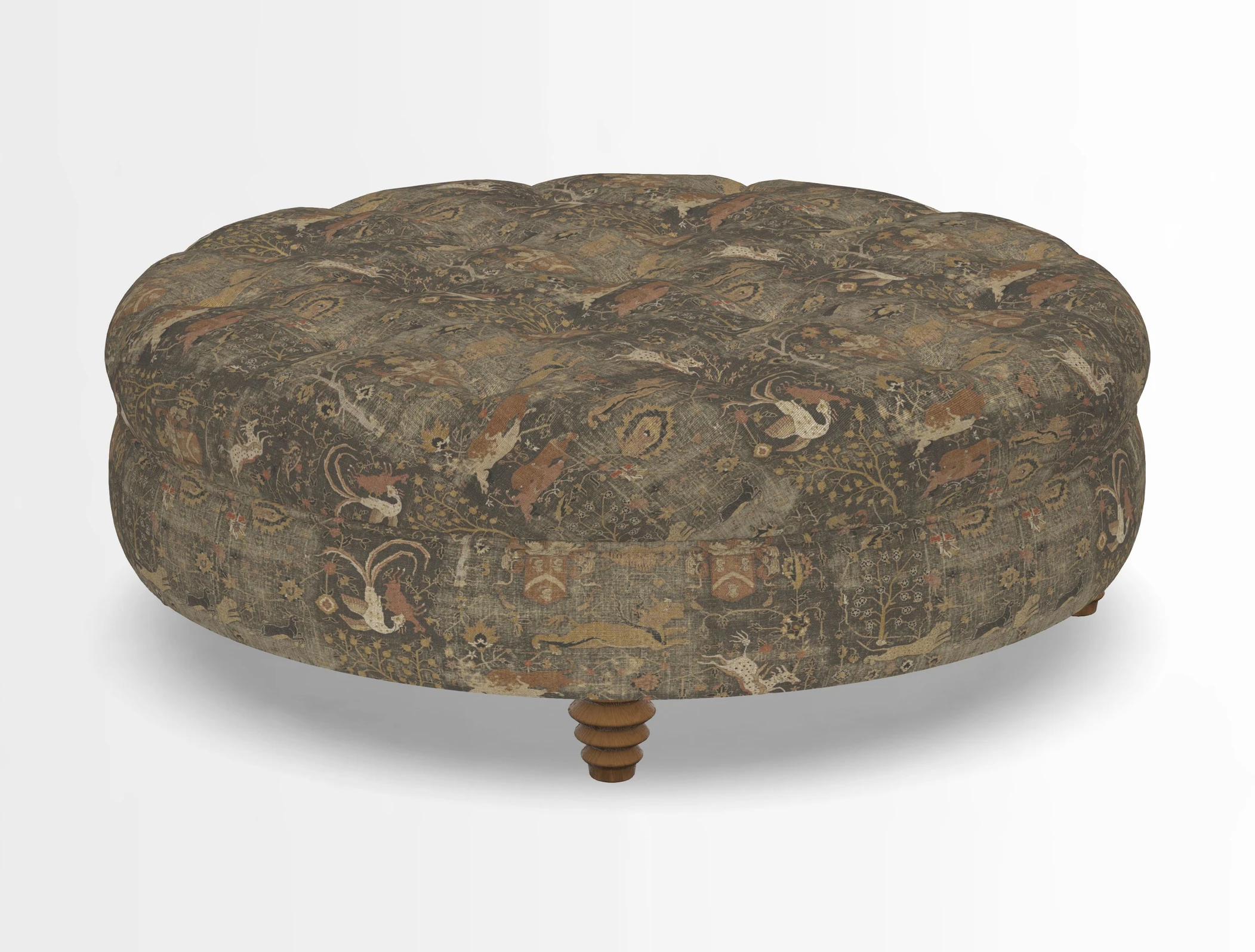 Helmsley Round Footstool in Linwood Omega Velvet Navy