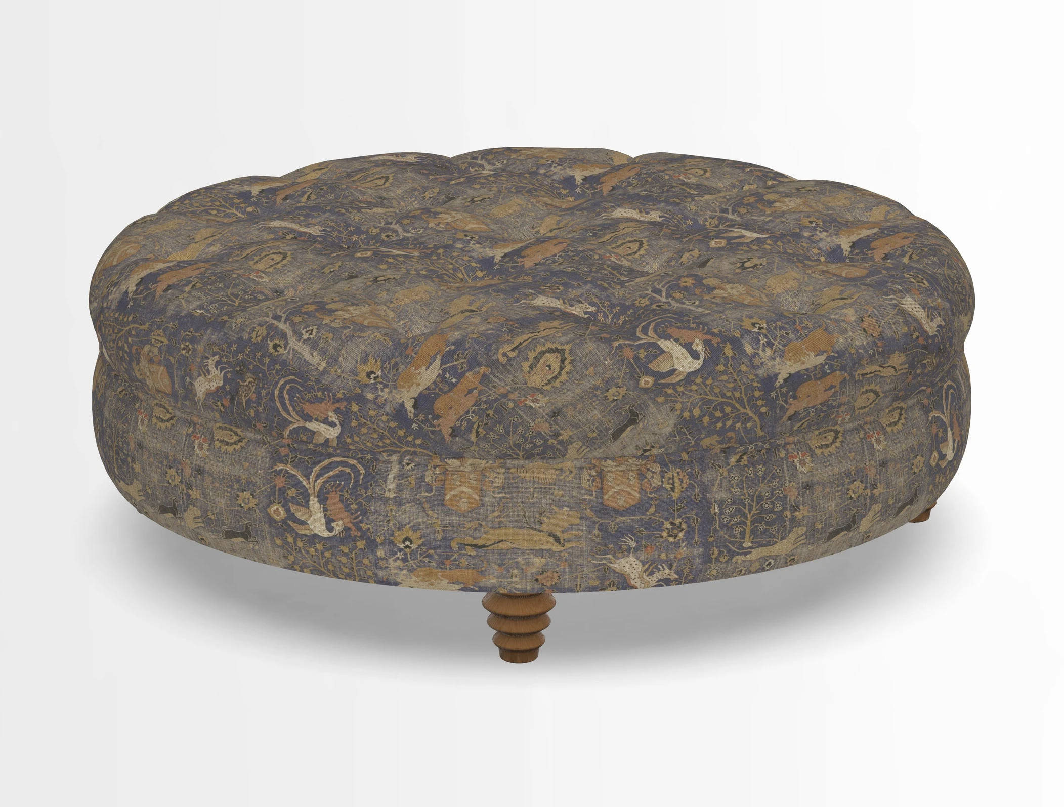 Helmsley Round Footstool in Linwood Omega Velvet Navy