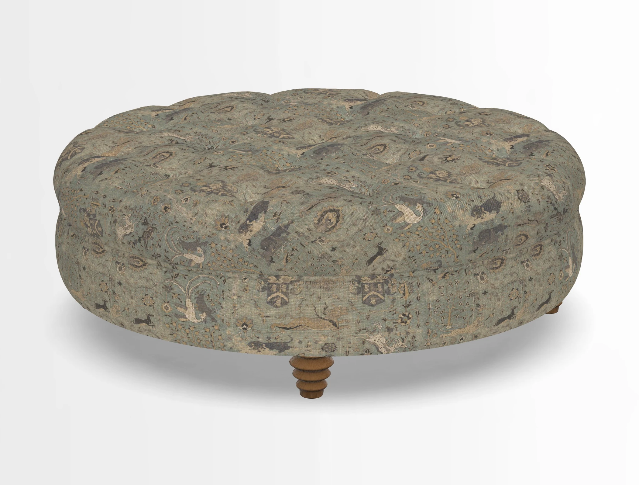 Helmsley Round Footstool in Linwood Omega Velvet Navy