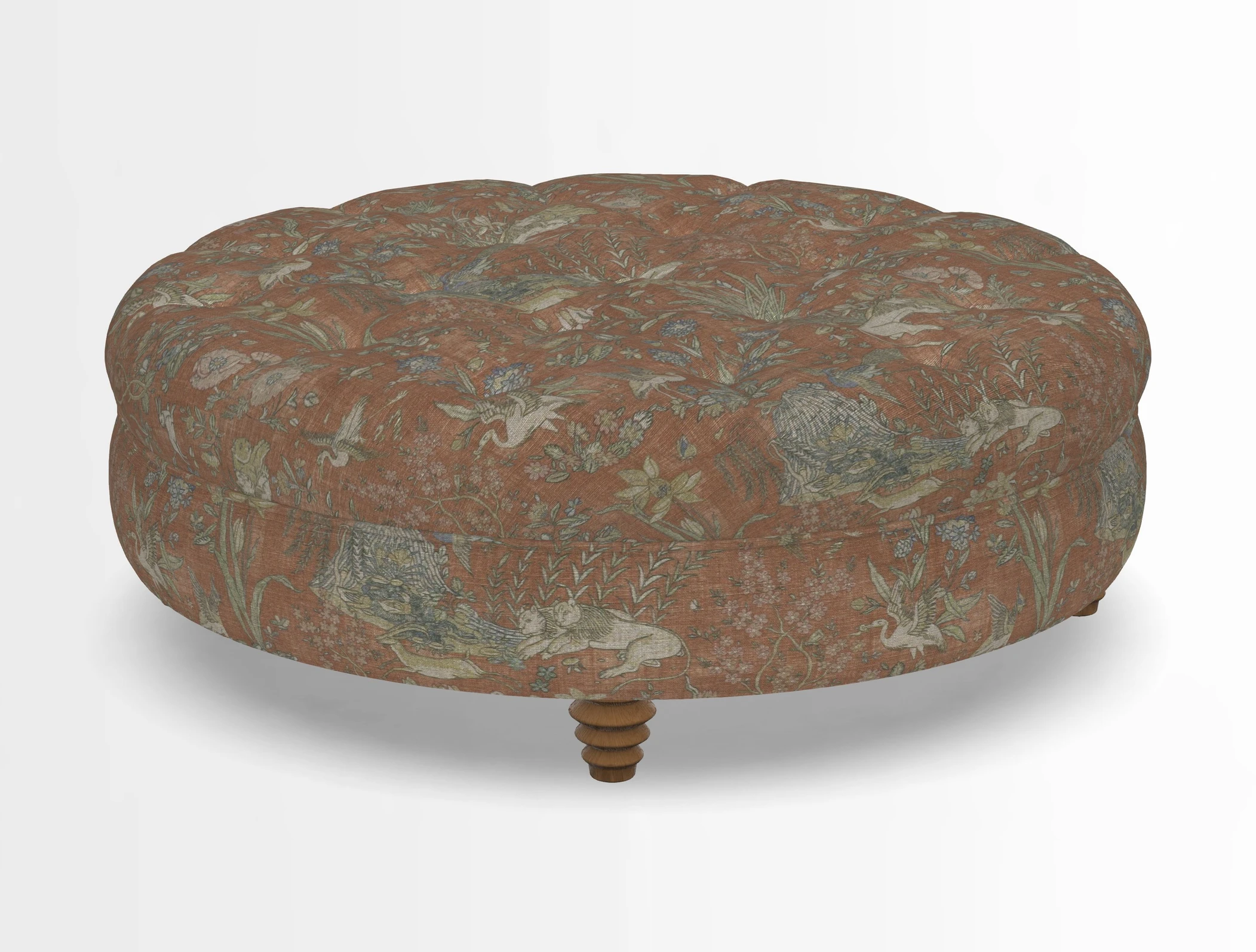 Helmsley Round Footstool in Linwood Omega Velvet Navy