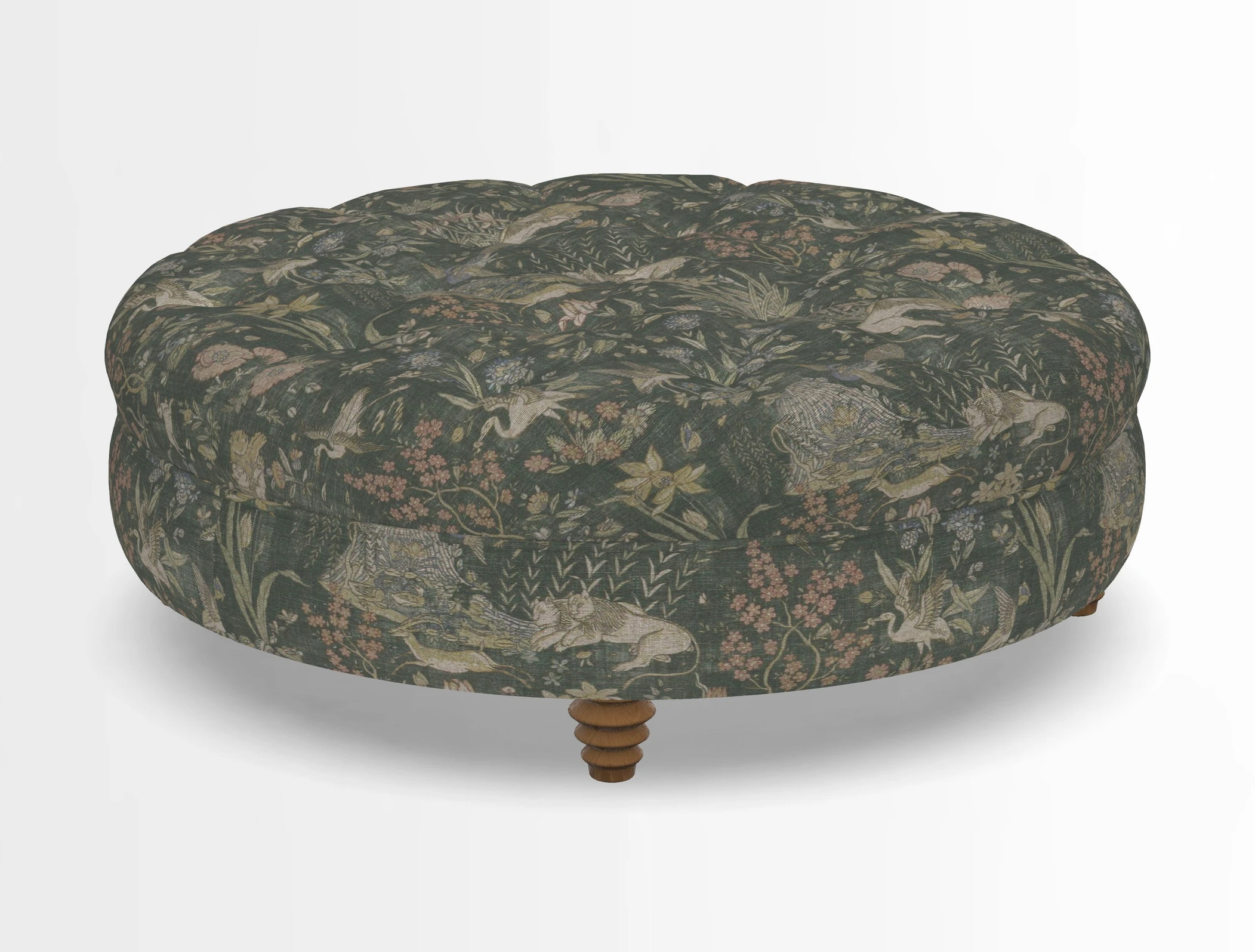 Helmsley Round Footstool in Linwood Omega Velvet Navy