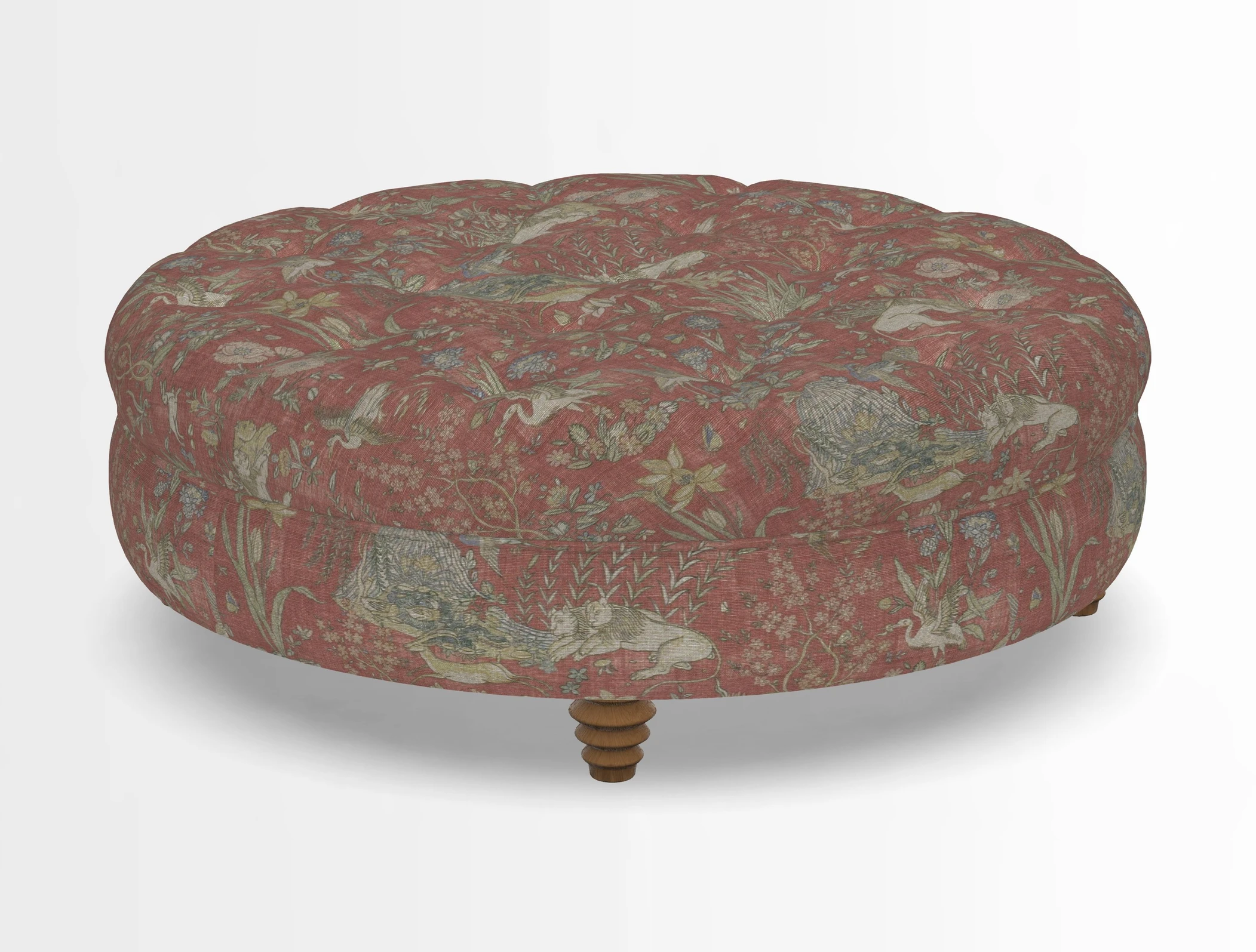 Helmsley Round Footstool in Linwood Omega Velvet Navy