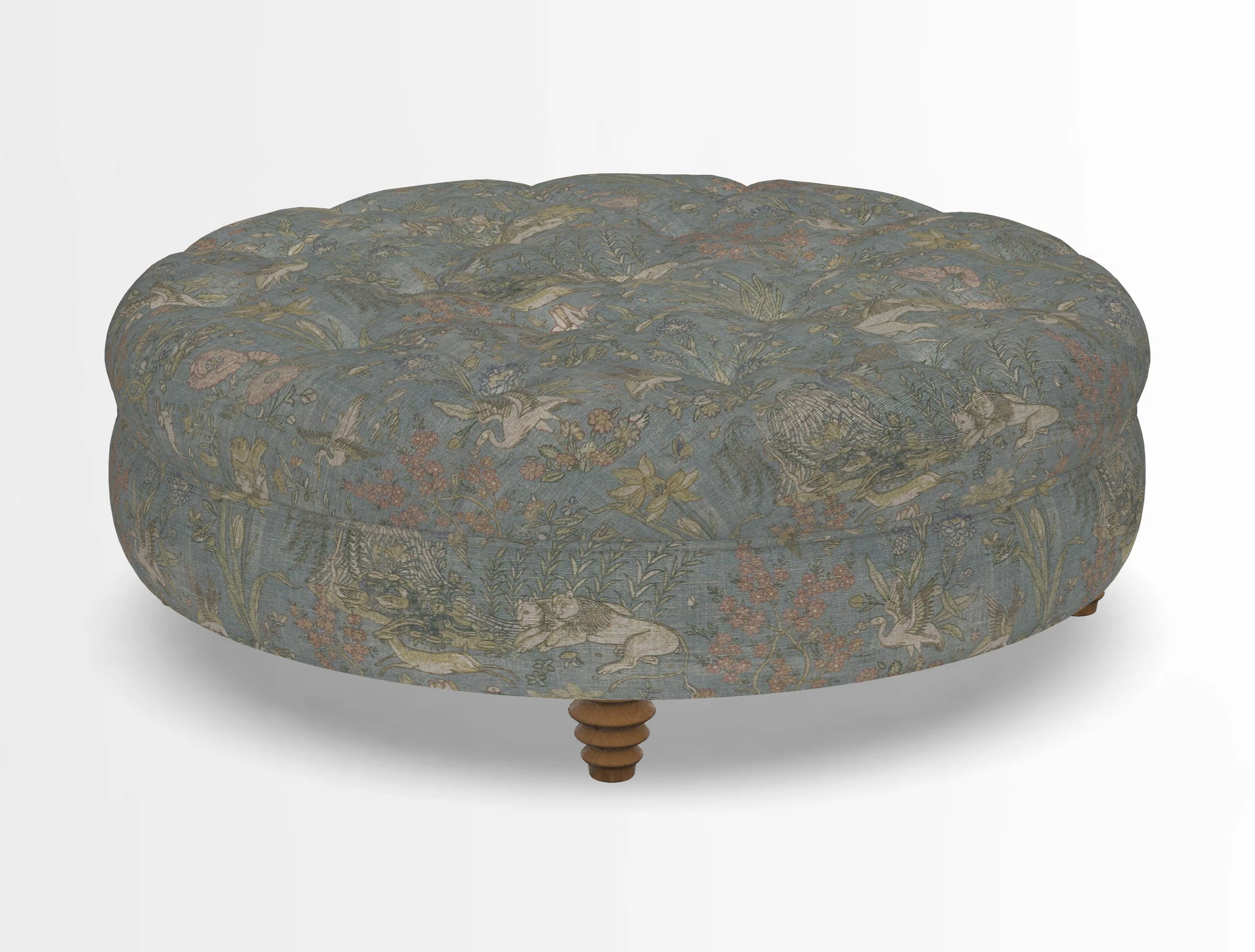 Helmsley Round Footstool in Linwood Omega Velvet Navy
