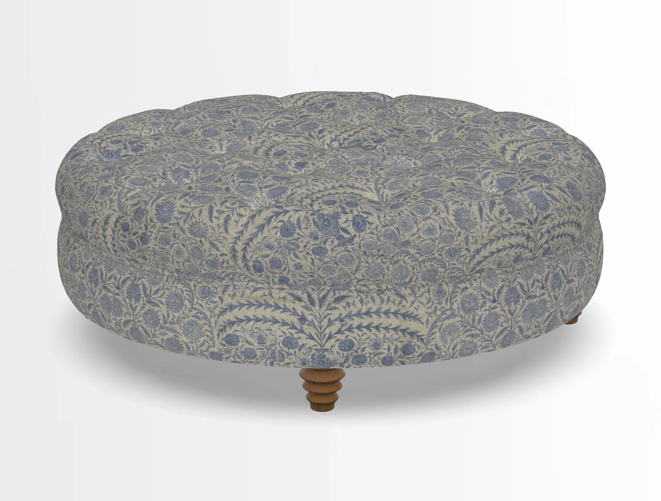 Helmsley Round Footstool in Linwood Omega Velvet Navy