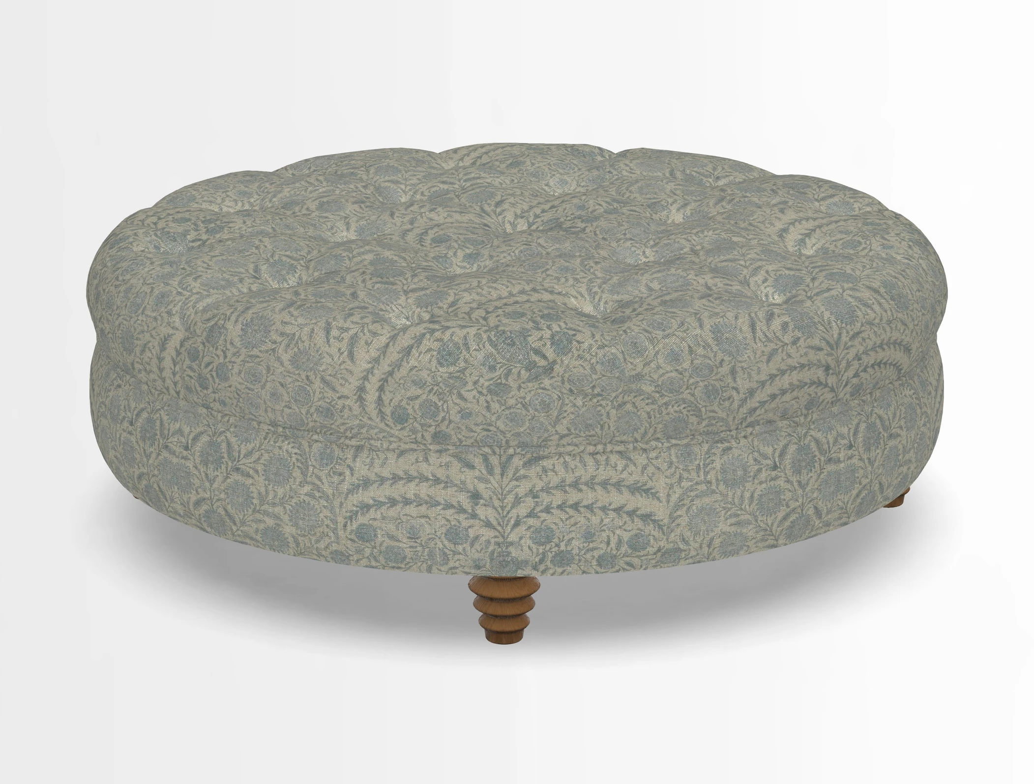 Helmsley Round Footstool in Linwood Omega Velvet Navy