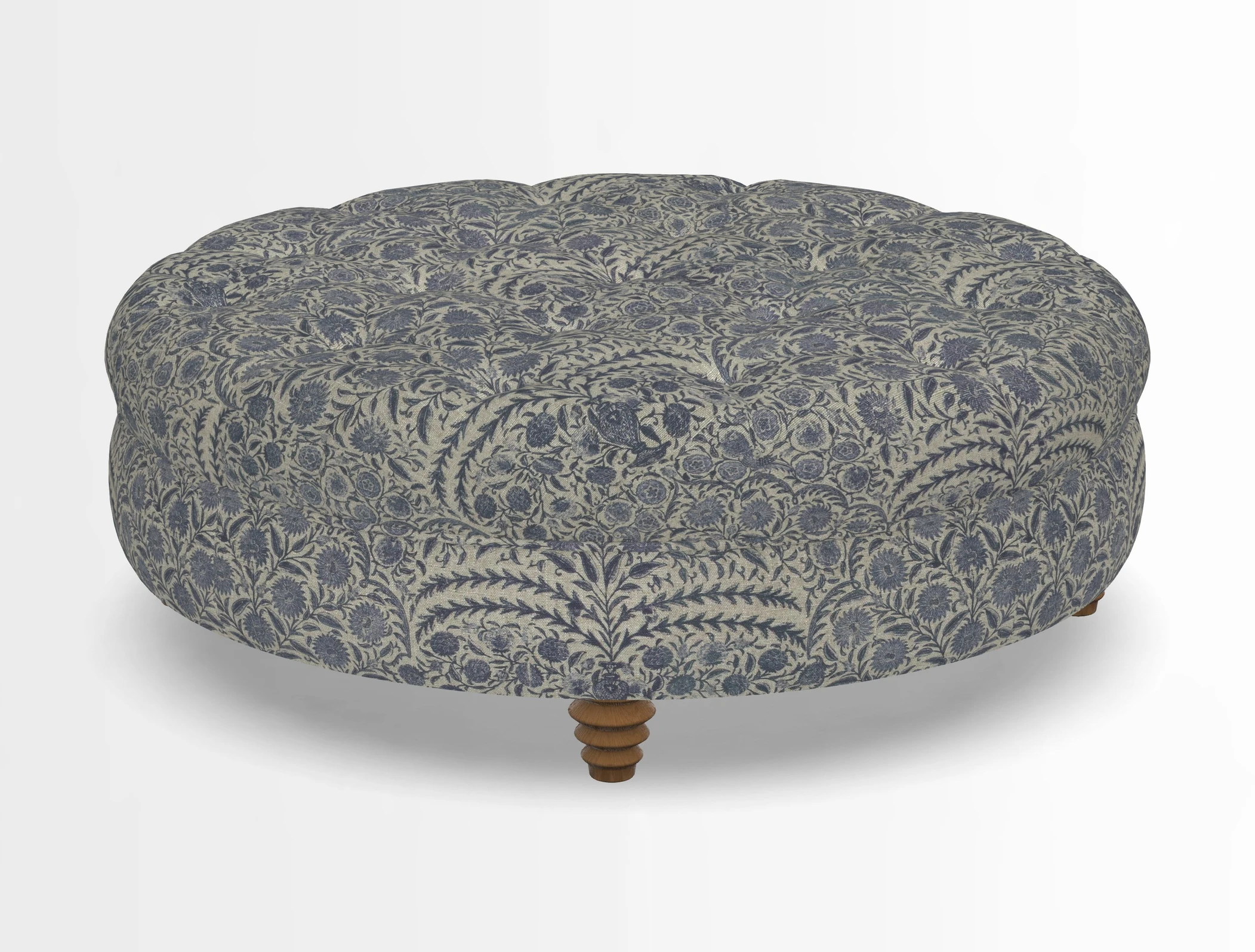 Helmsley Round Footstool in Linwood Omega Velvet Navy