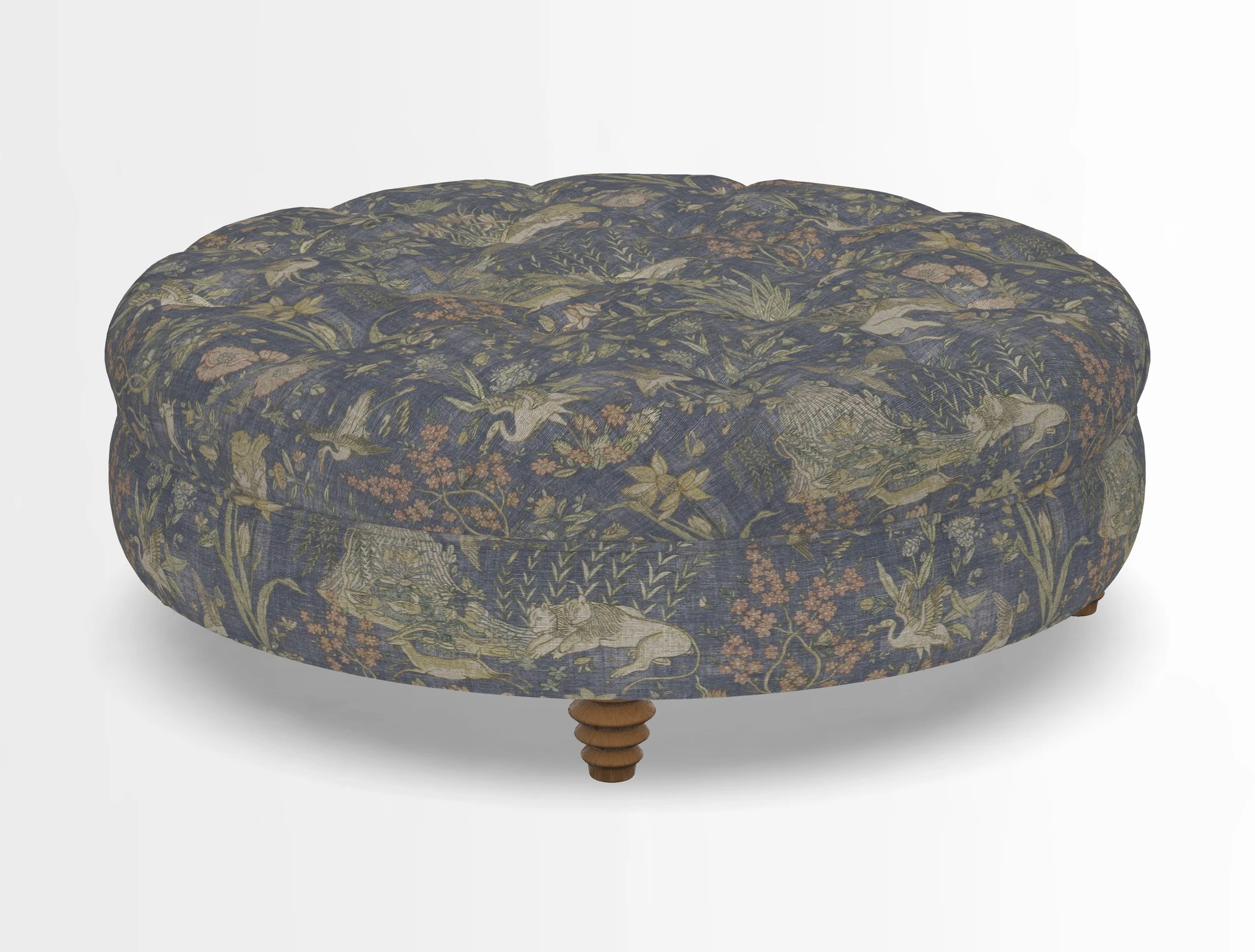 Helmsley Round Footstool in Linwood Omega Velvet Navy