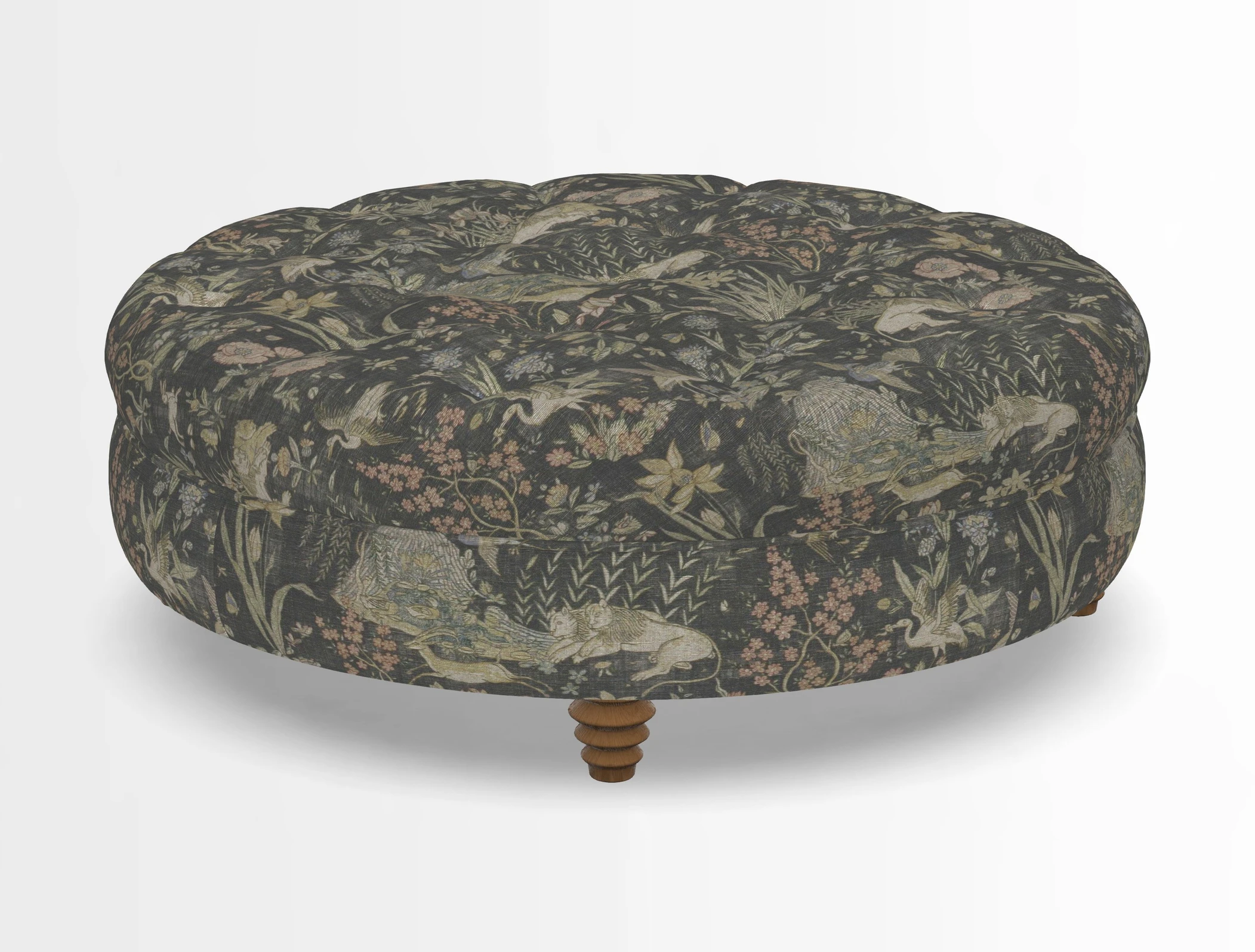 Helmsley Round Footstool in Linwood Omega Velvet Navy