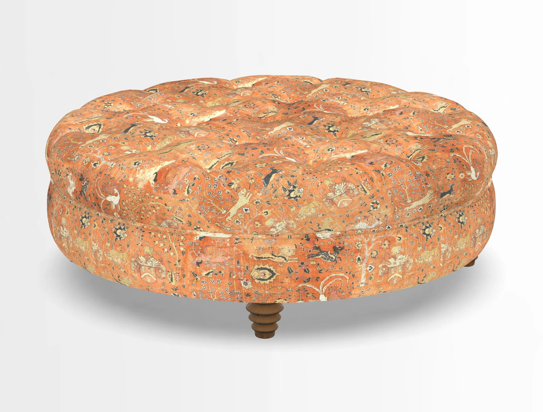 Helmsley Round Footstool in Linwood Omega Velvet Navy