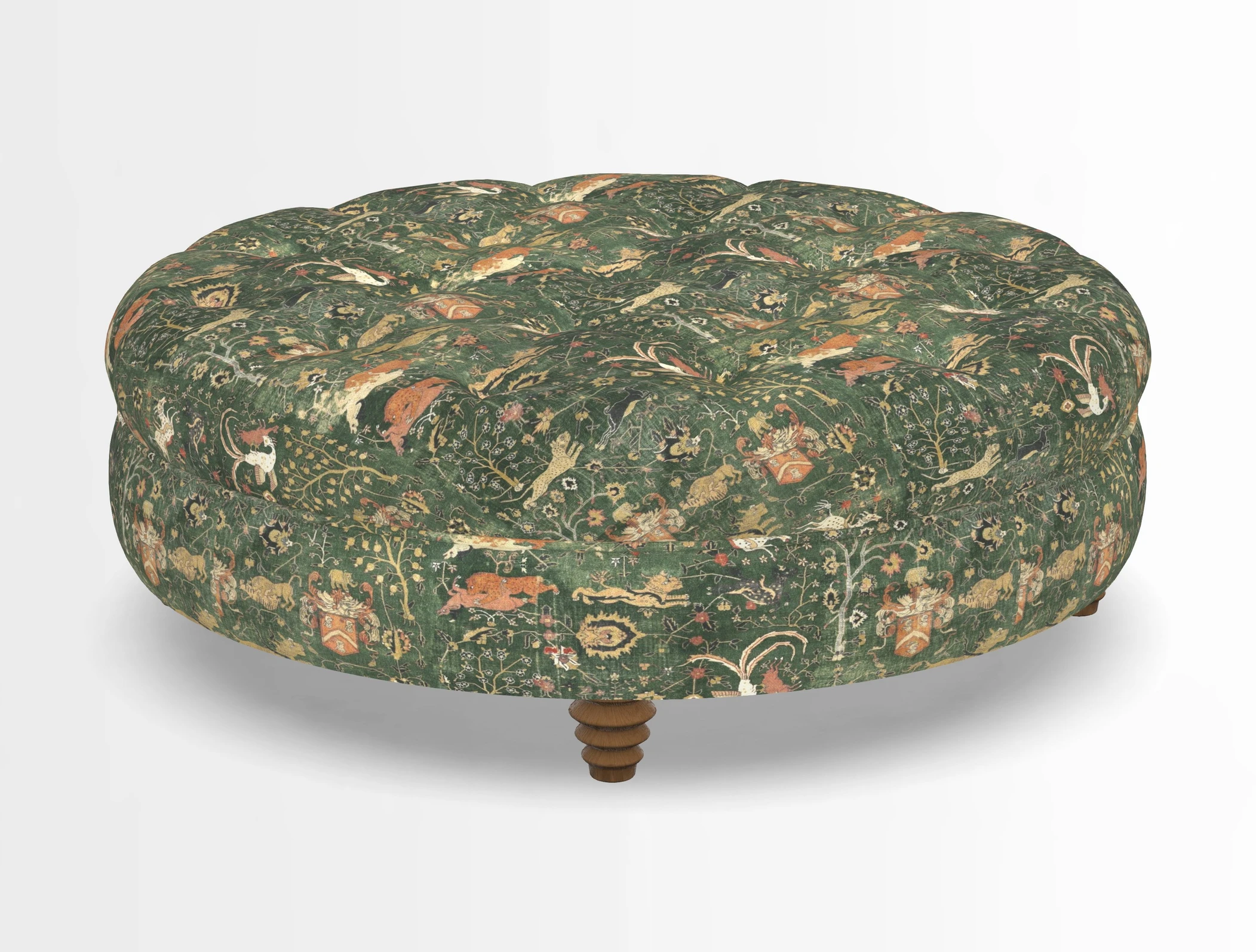Helmsley Round Footstool in Linwood Omega Velvet Navy