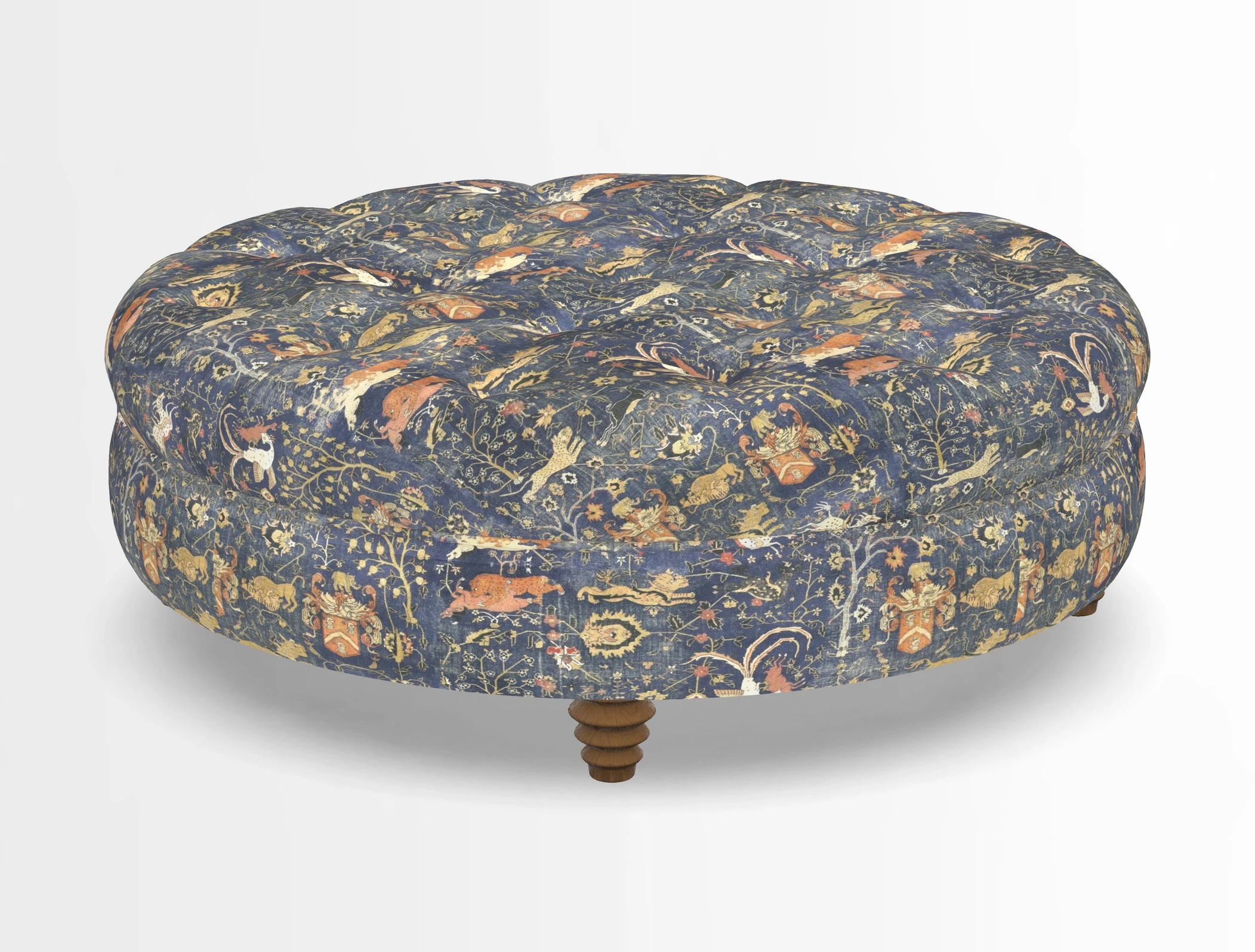 Helmsley Round Footstool in Linwood Omega Velvet Navy