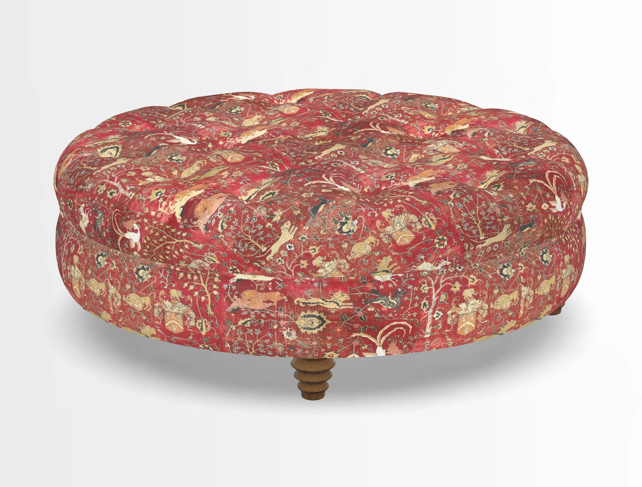 Helmsley Round Footstool in Linwood Omega Velvet Navy