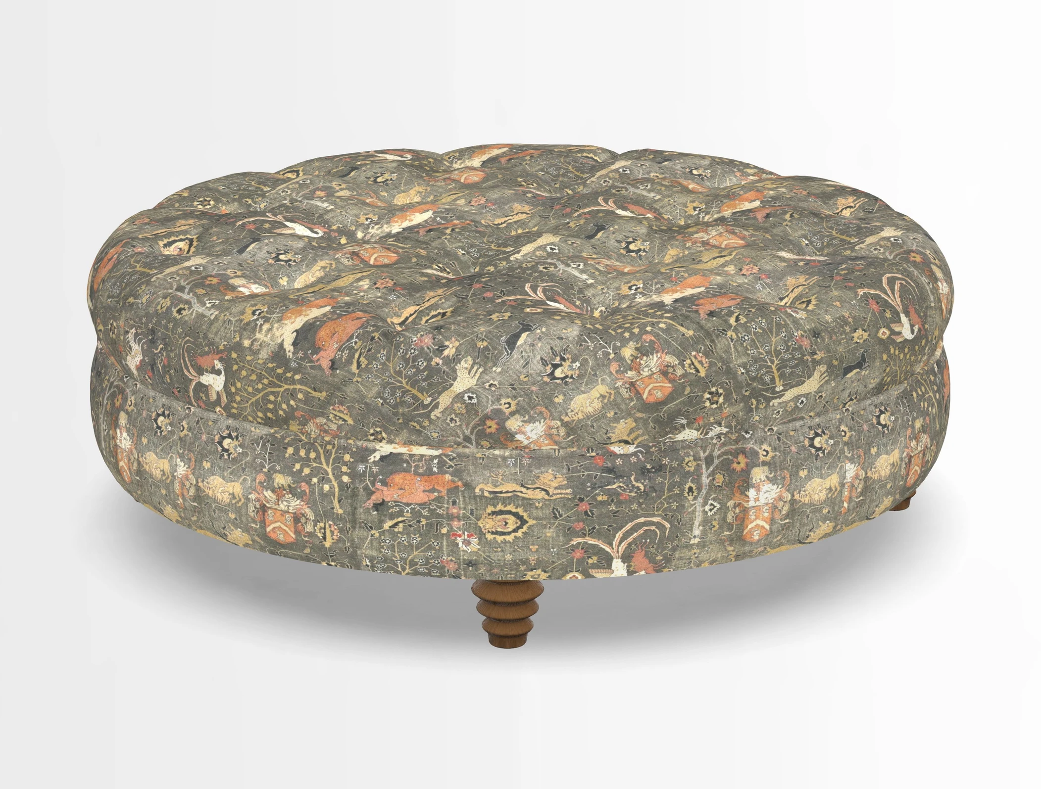 Helmsley Round Footstool in Linwood Omega Velvet Navy