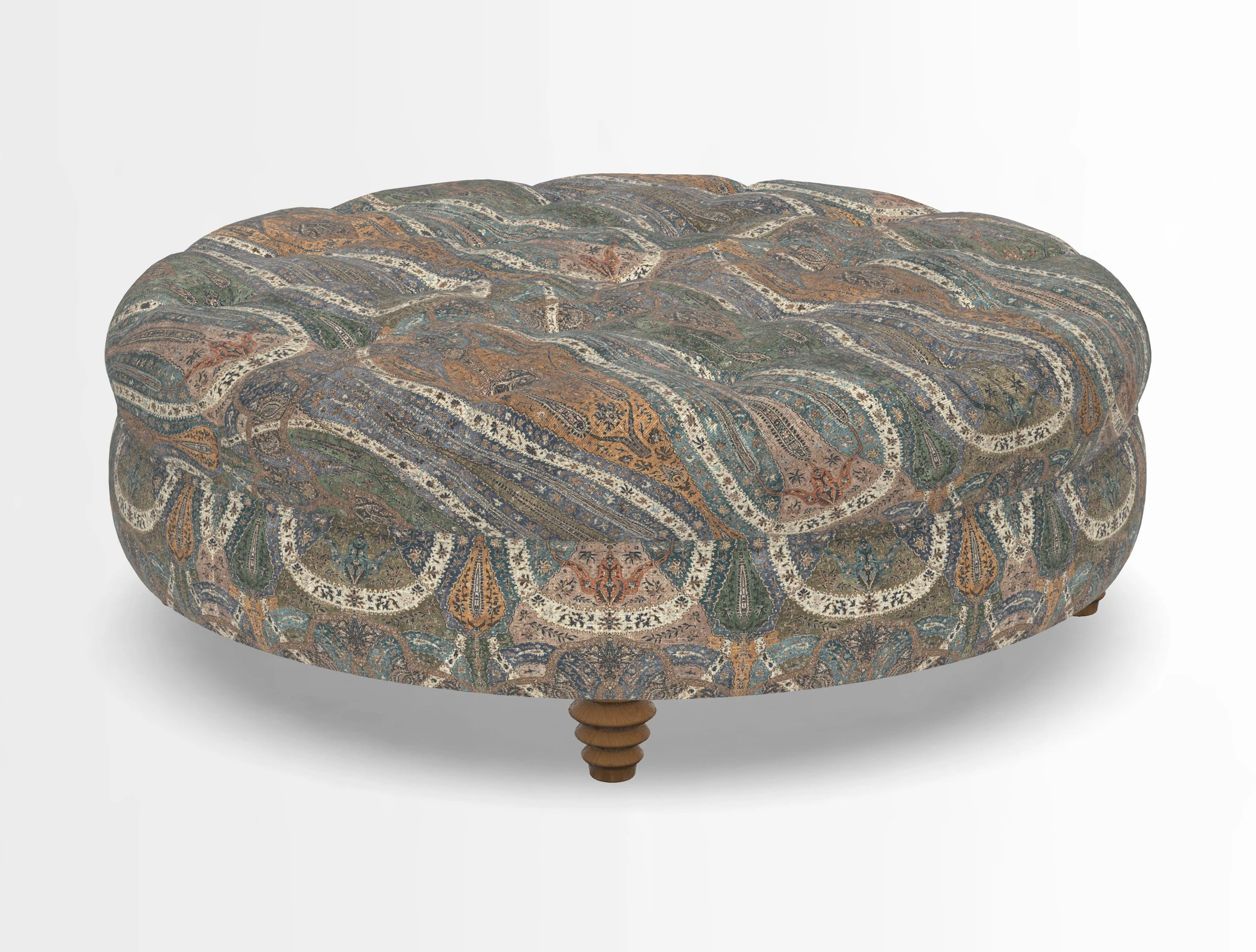 Helmsley Round Footstool in Linwood Omega Velvet Navy