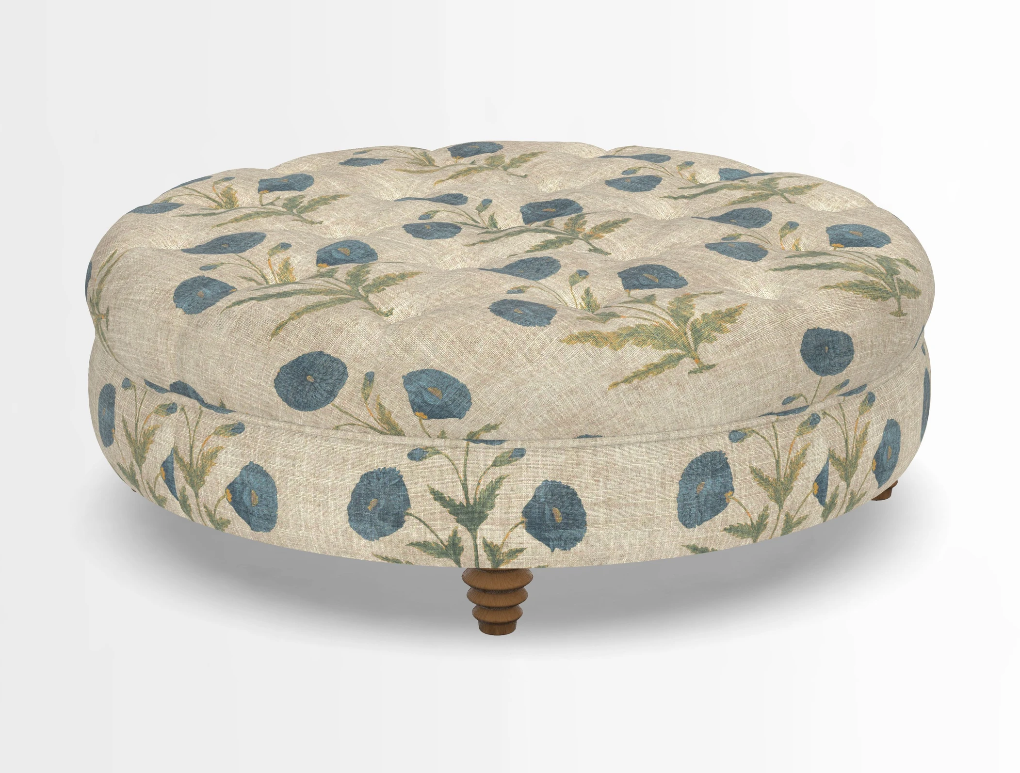 Helmsley Round Footstool in Linwood Omega Velvet Navy