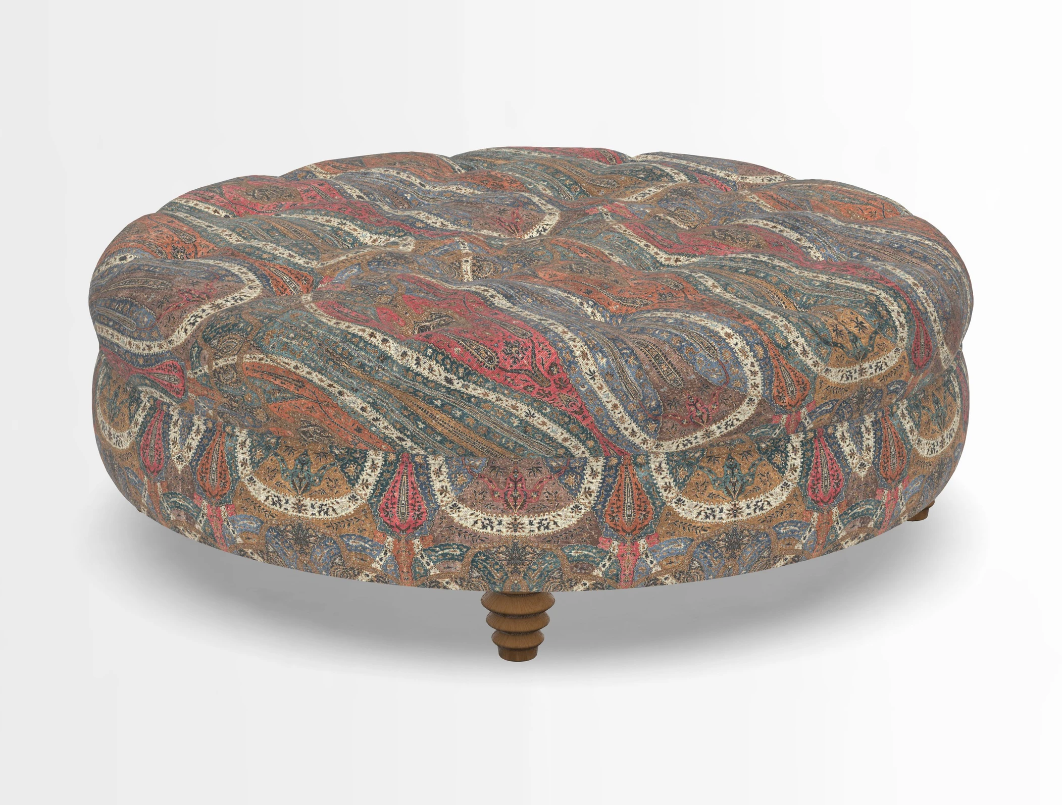 Helmsley Round Footstool in Linwood Omega Velvet Navy