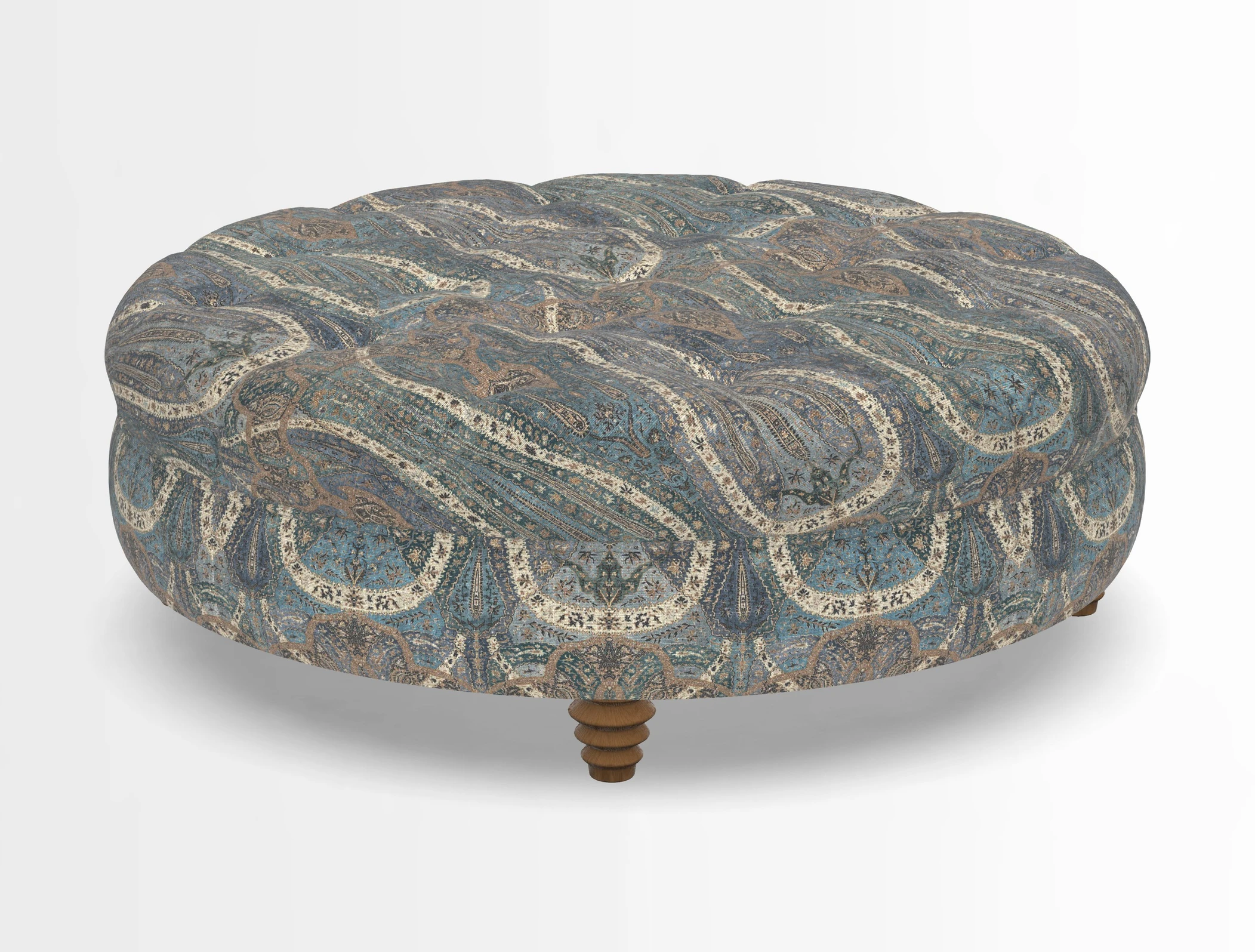 Helmsley Round Footstool in Linwood Omega Velvet Navy
